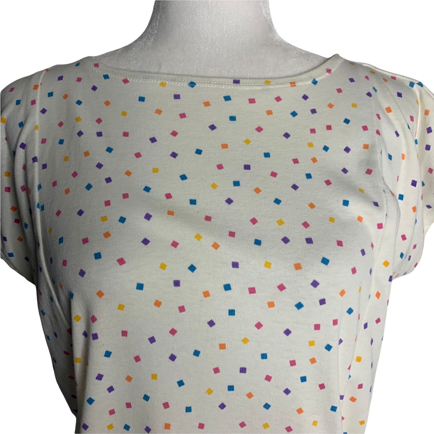 Vintage 80s Boxy T Shirt Top M White Square Dots Pockets Short Sleeve