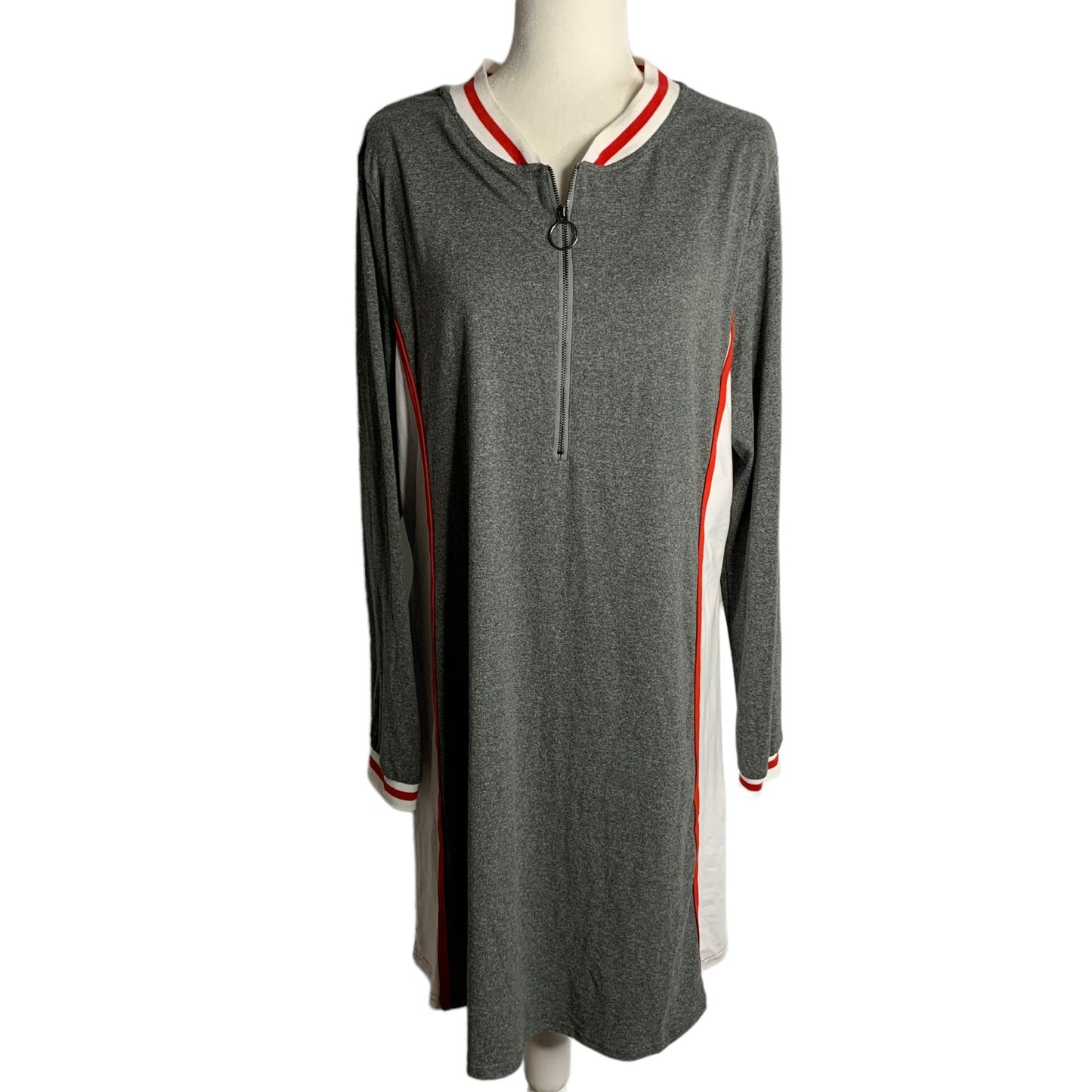 Vintage 90s Hot Kiss Sporty Athletic Dress 3XL Grey Long Sleeve Zip Knee Length