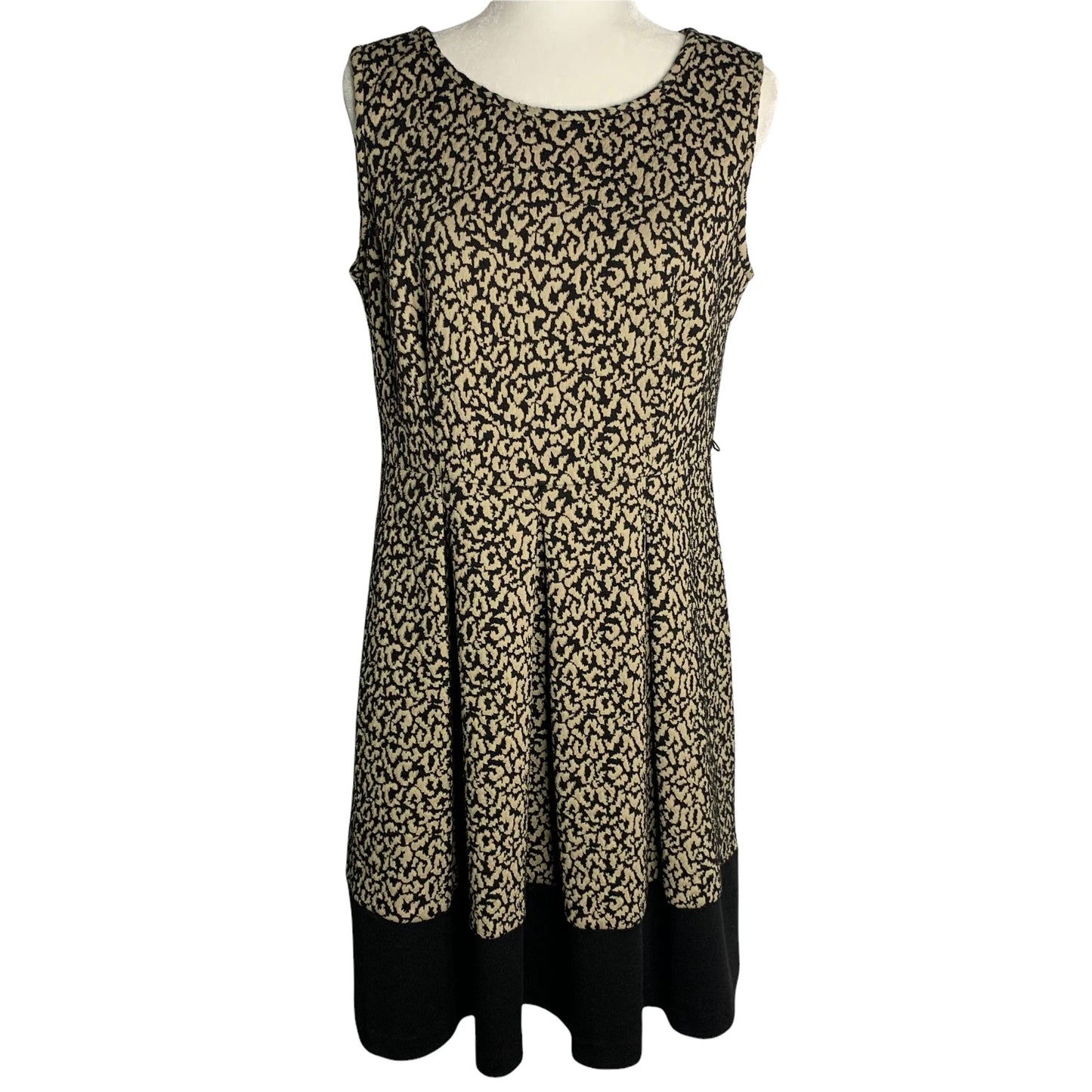 Dana Buchman Animal Print Swing Dress 12 Black Stretch Knit Textured Zip Sleeveless