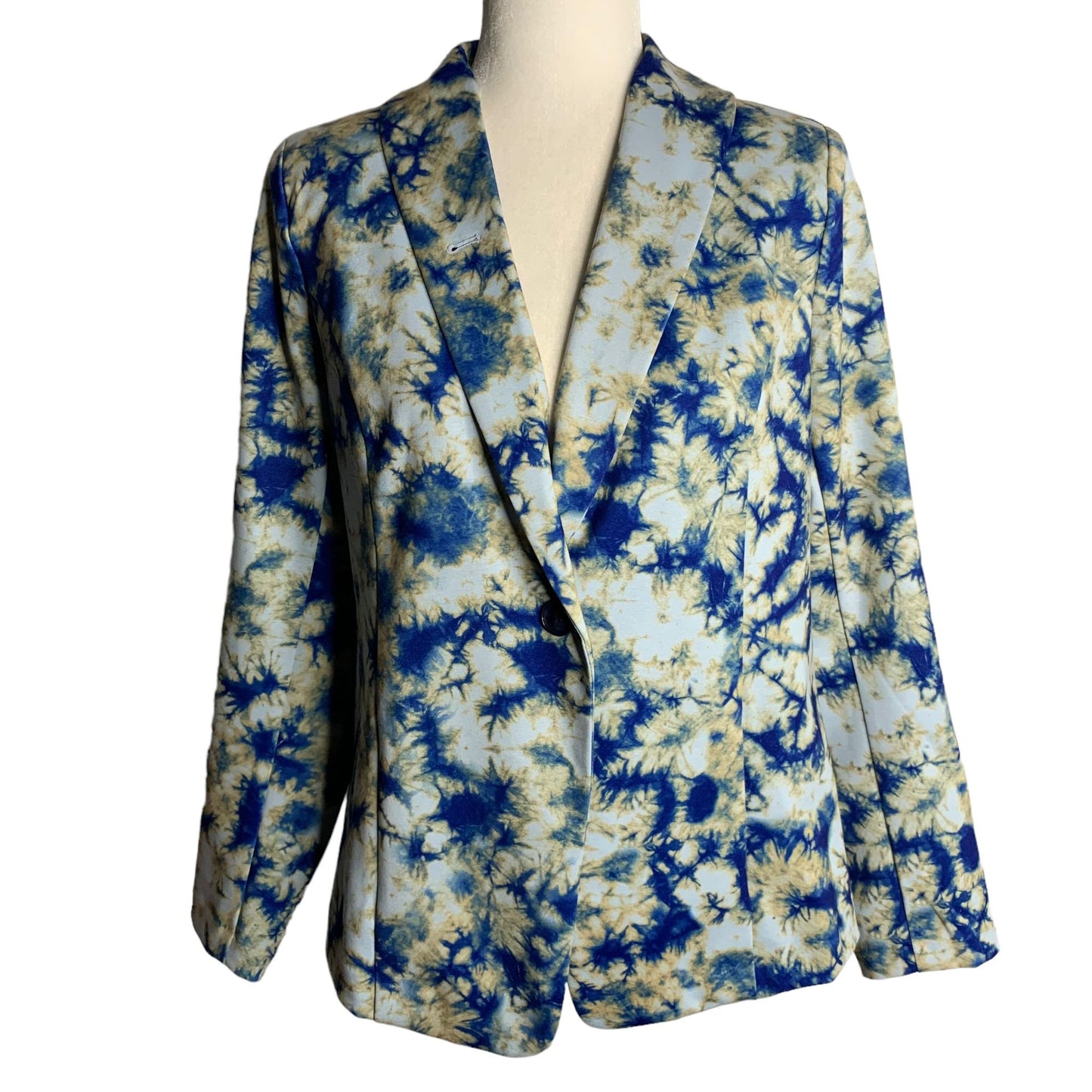 LOGO Julia Tie Dye Unlined Blazer XS Blue Ponte Knit Button Stretch Pockets NEW