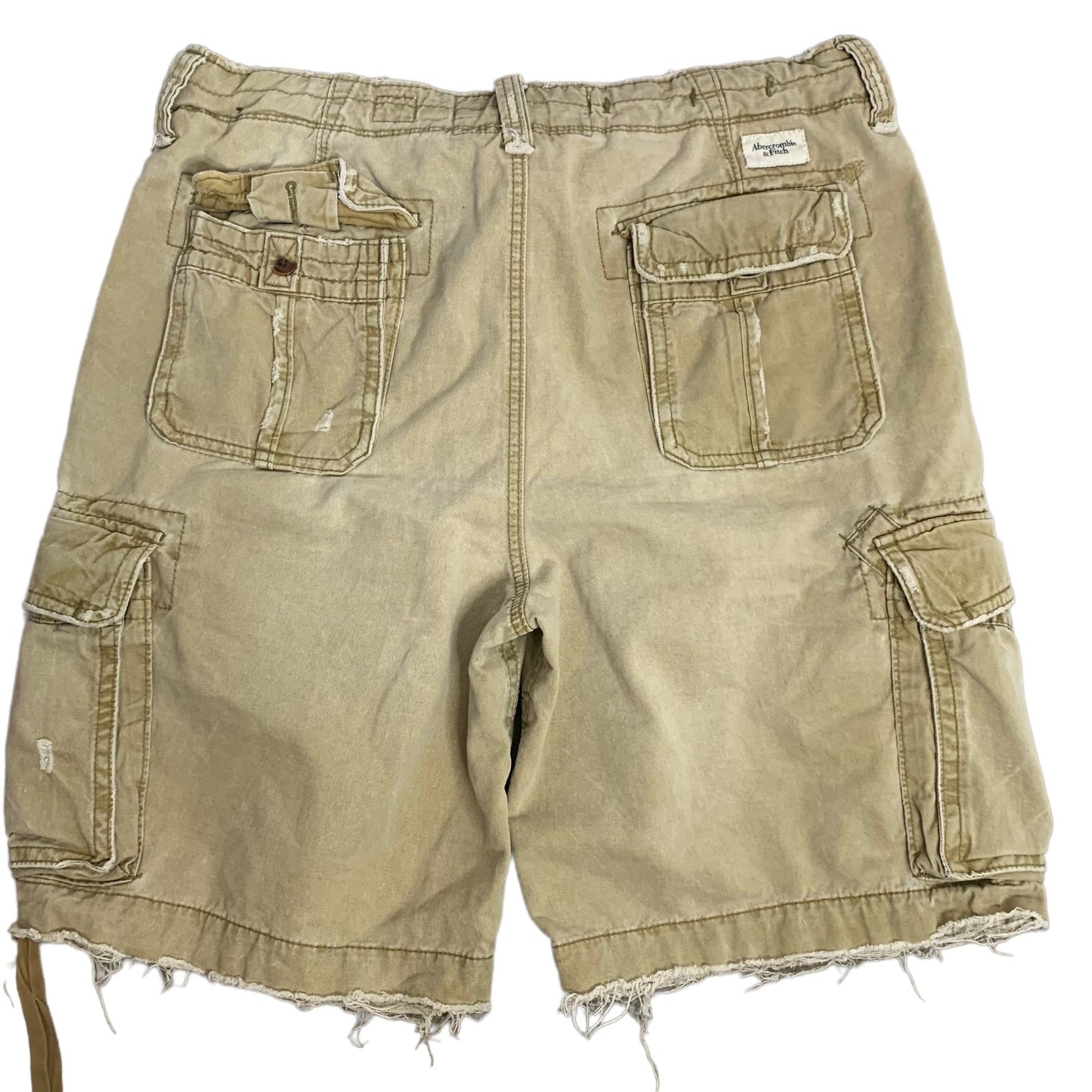 Vintage Y2K Abercrombie Cargo Shorts 32 Khaki Pockets Pockets Adjustable Waist