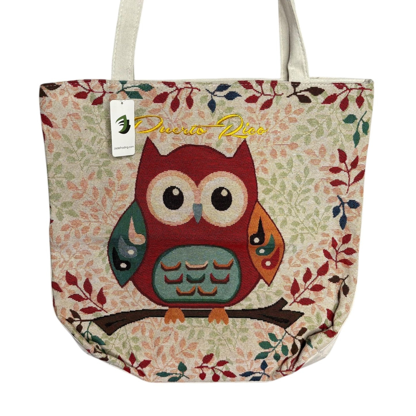 Puerto Rico Owl Canvas Tote Shoulder Bag Zipper Closure Lined Inside Pocket NEW