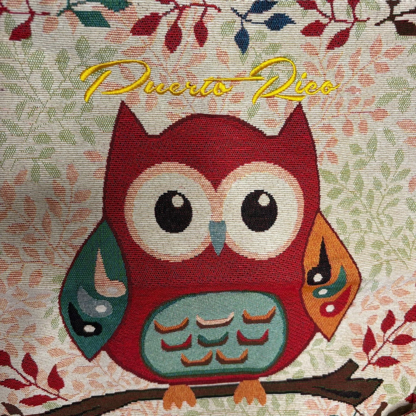 Puerto Rico Owl Canvas Tote Shoulder Bag Zipper Closure Lined Inside Pocket NEW