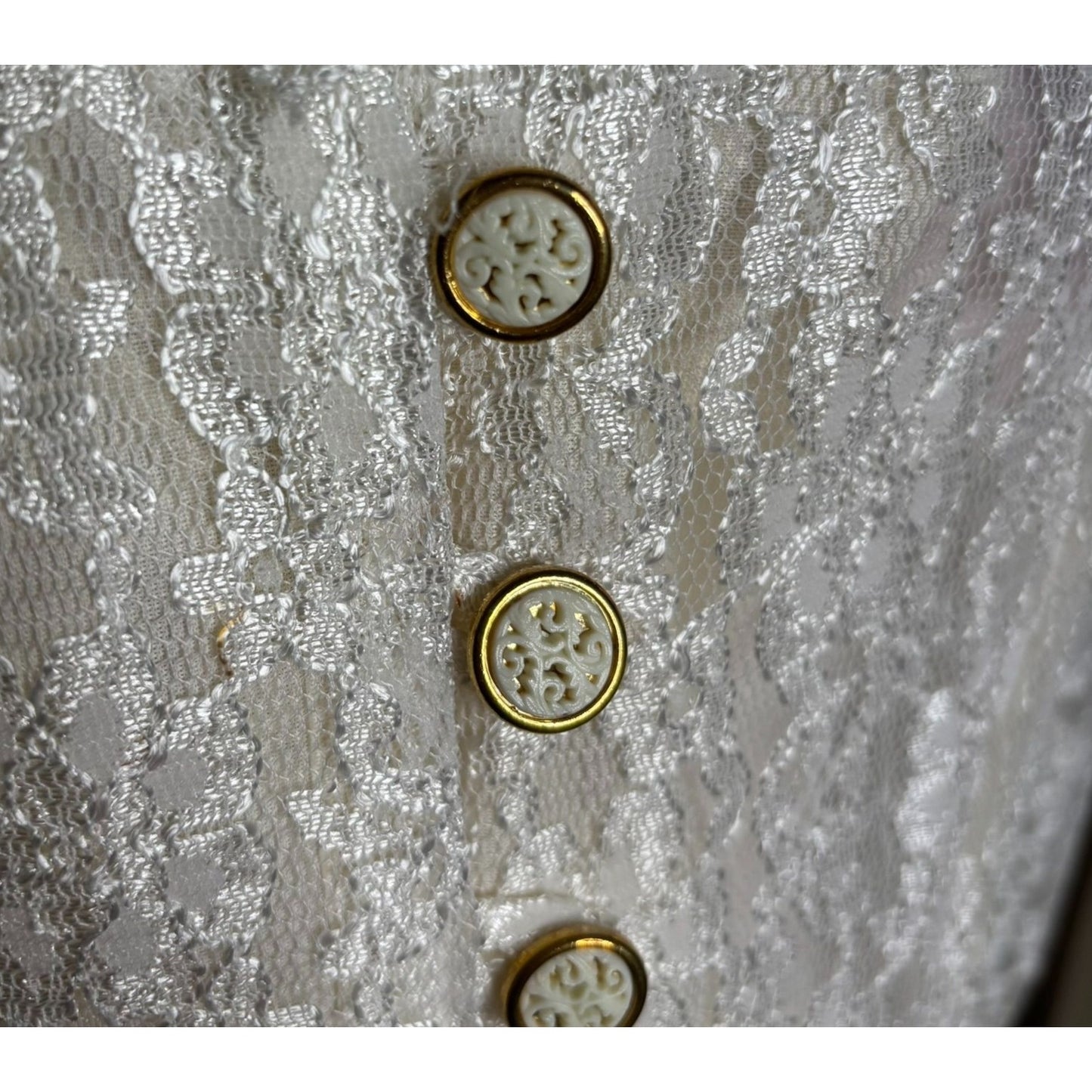 Vintage 90s Lace Button Up Maxi Dress Duster Medium White Sheer Long Sleeve