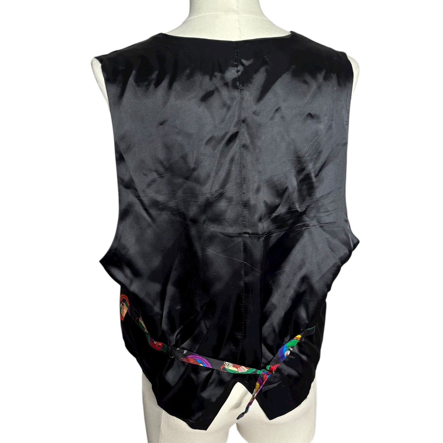 Vintage 90s Looney Tunes Mania Silk Vest Large Black Bugs Bunny Tweety Taz
