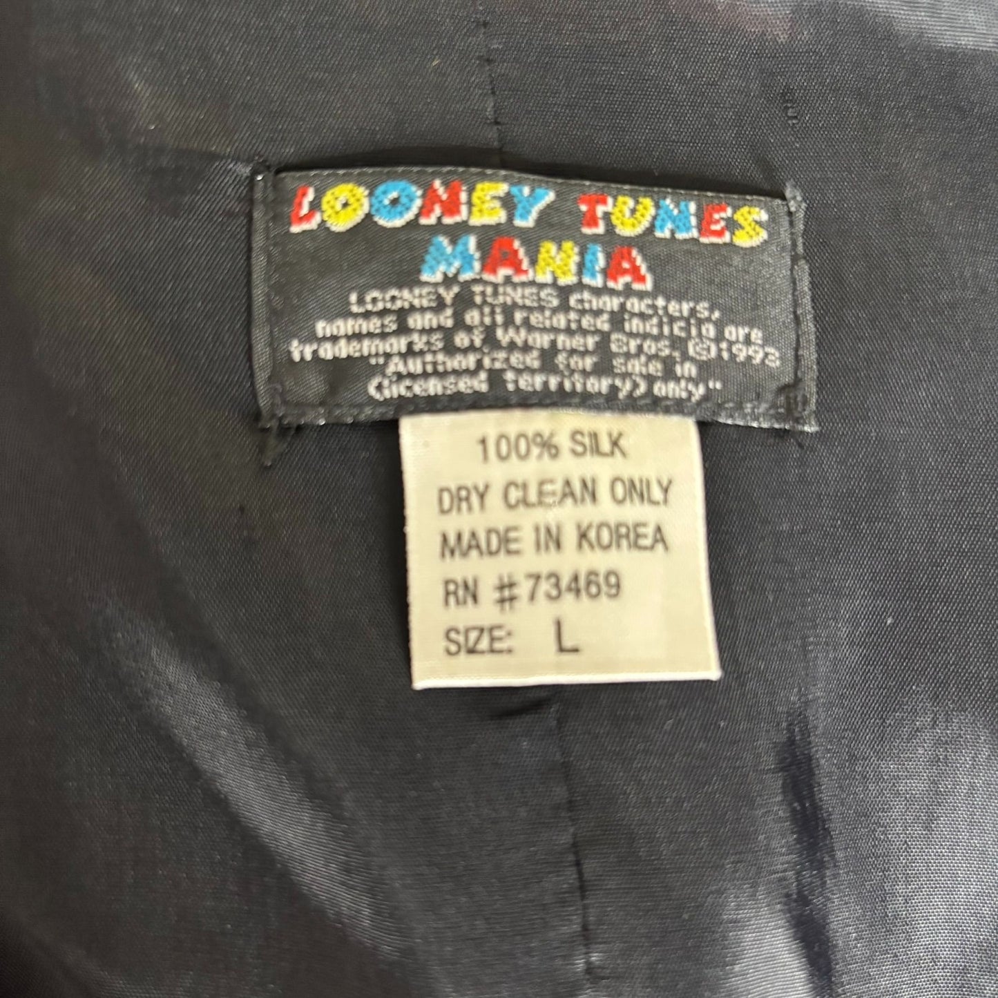 Vintage 90s Looney Tunes Mania Silk Vest Large Black Bugs Bunny Tweety Taz