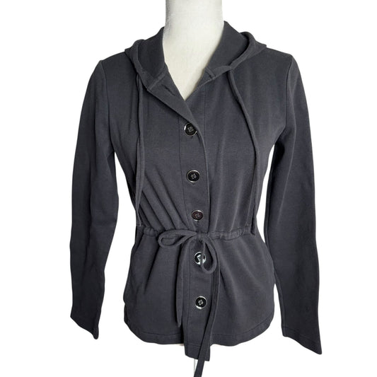 Liz Claiborne Hooded Button Up Cardigan Jacket Small Black Sweatshirt Hoodie