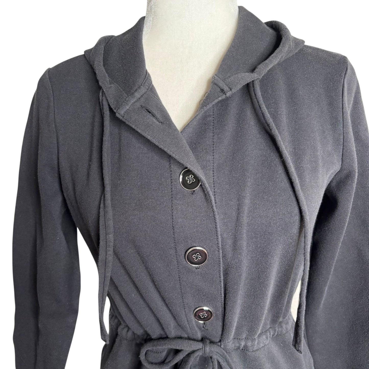 Liz Claiborne Hooded Button Up Cardigan Jacket Small Black Sweatshirt Hoodie