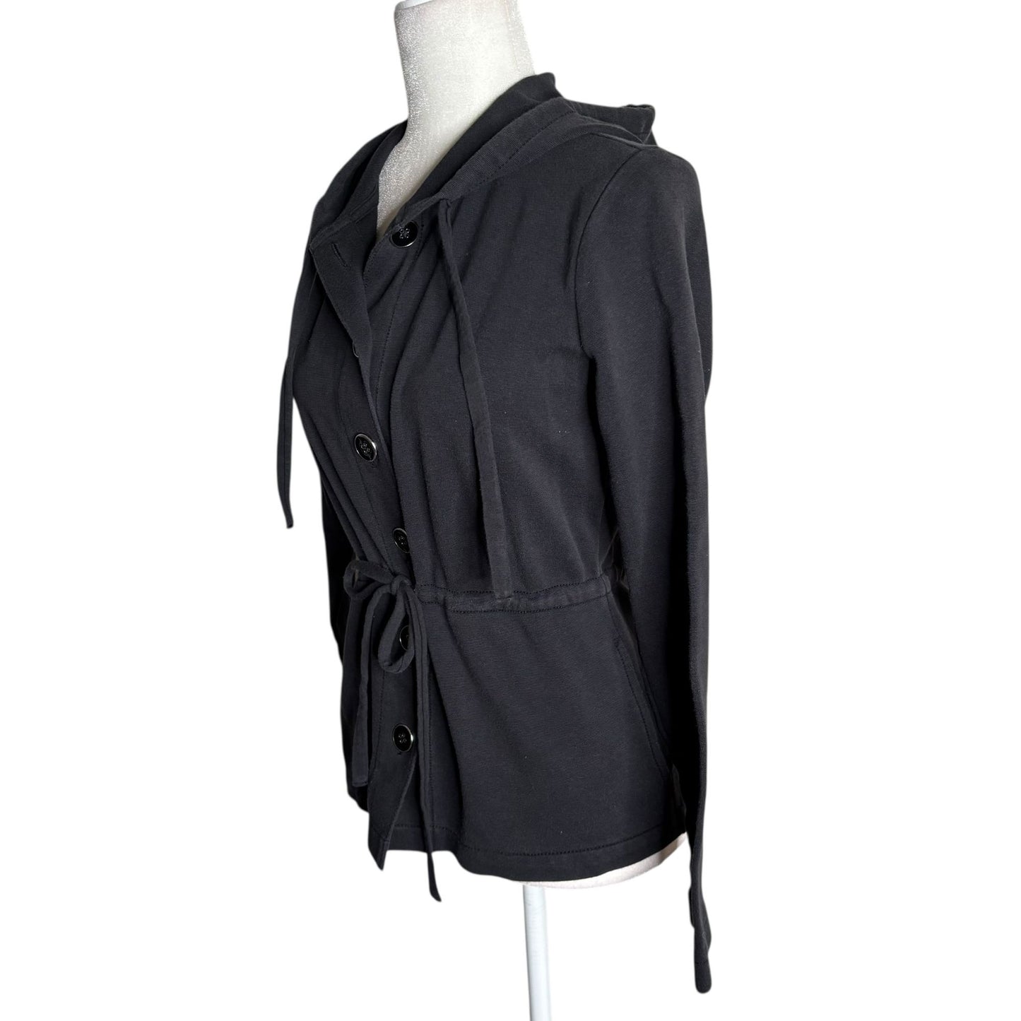 Liz Claiborne Hooded Button Up Cardigan Jacket Small Black Sweatshirt Hoodie