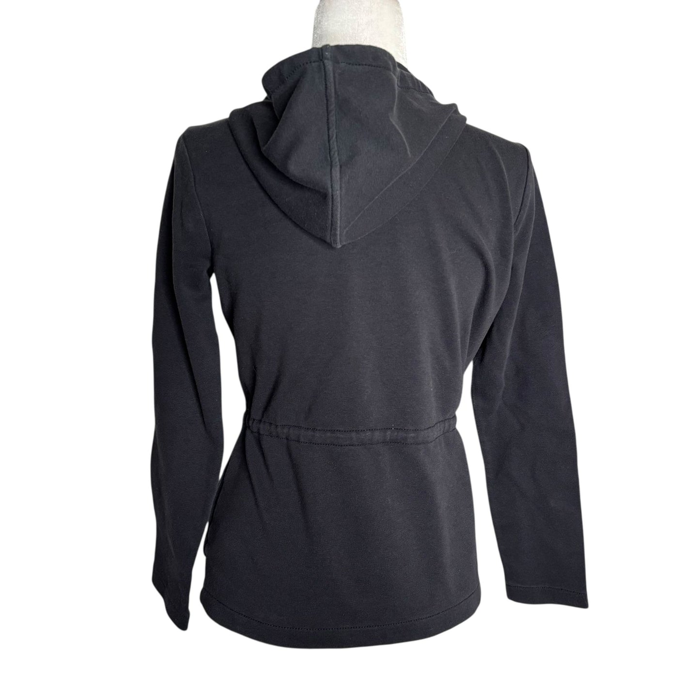 Liz Claiborne Hooded Button Up Cardigan Jacket Small Black Sweatshirt Hoodie