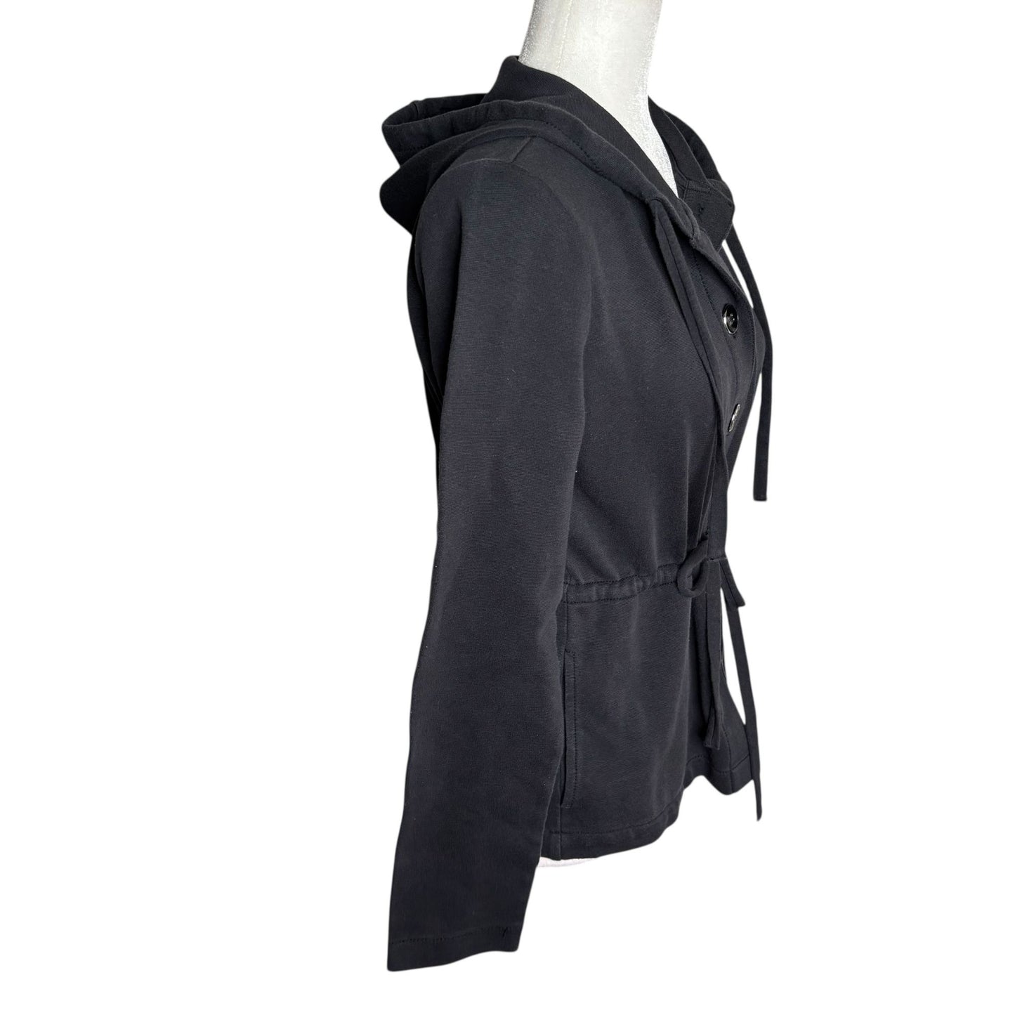 Liz Claiborne Hooded Button Up Cardigan Jacket Small Black Sweatshirt Hoodie