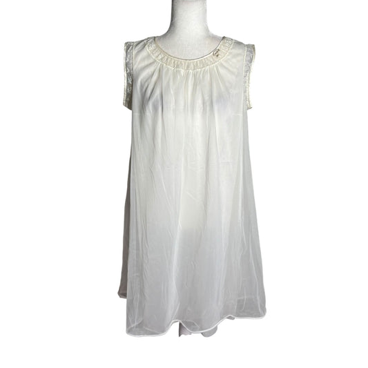Vintage 70s Sleeveless Sheer Mini Dress Nightgown Small Nylon Babydoll Lace