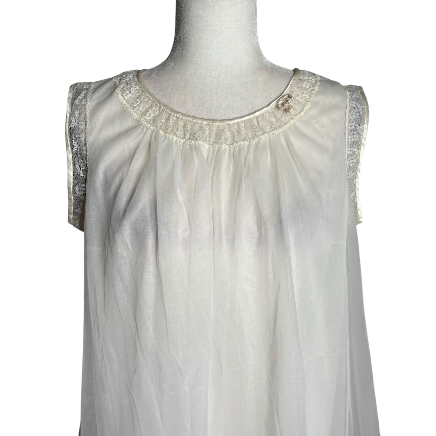 Vintage 70s Sleeveless Sheer Mini Dress Nightgown Small Nylon Babydoll Lace