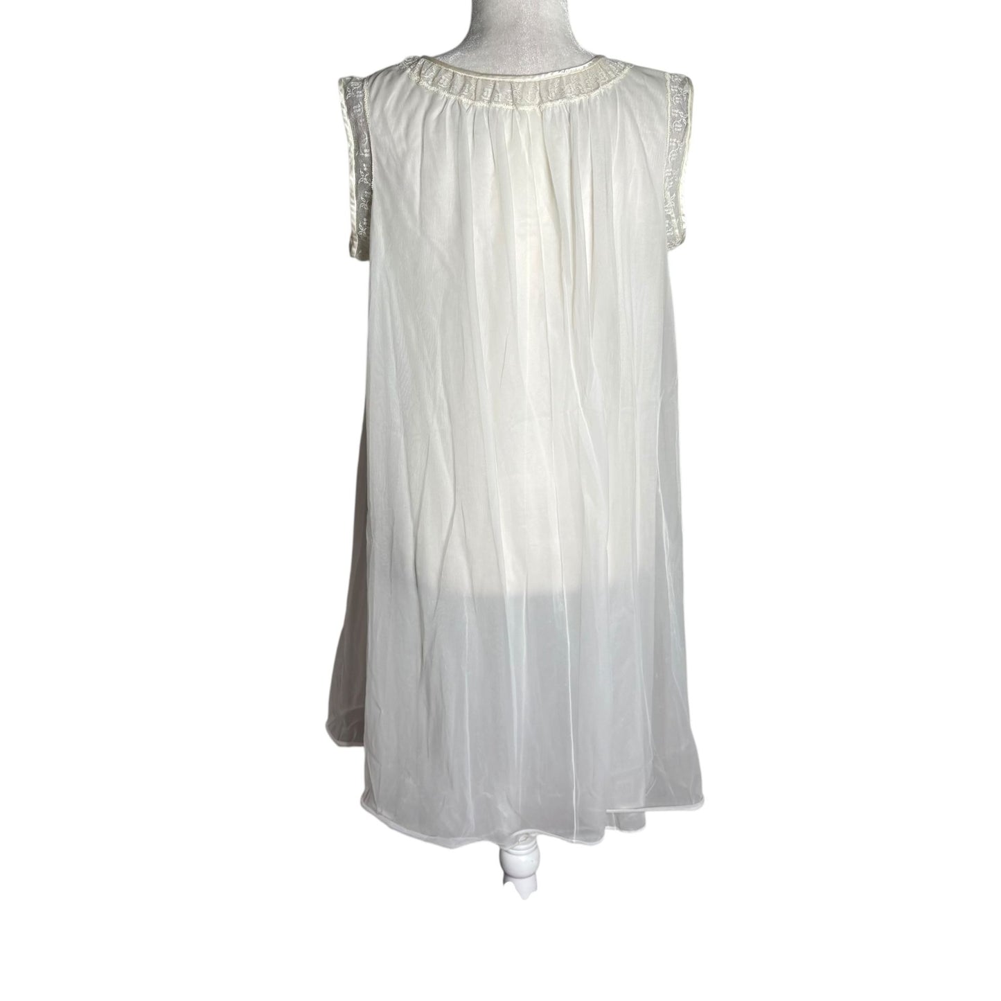 Vintage 70s Sleeveless Sheer Mini Dress Nightgown Small Nylon Babydoll Lace