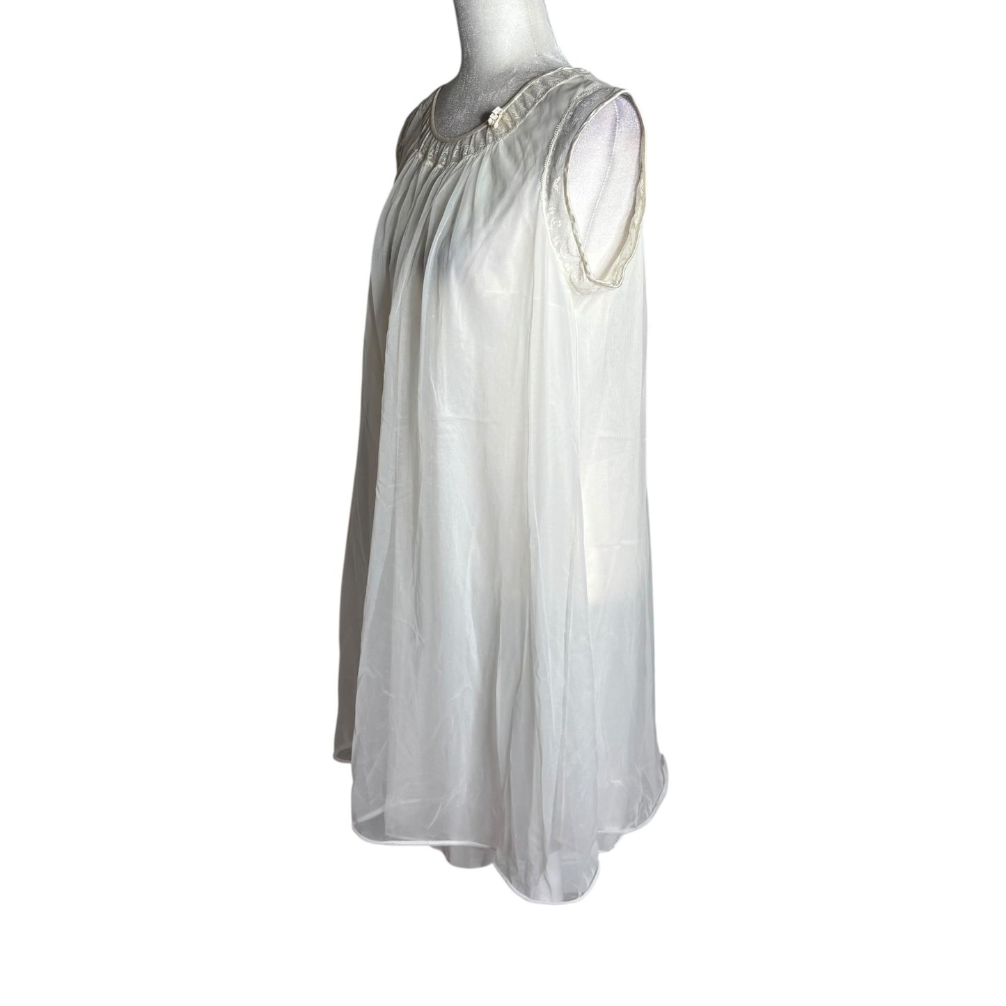 Vintage 70s Sleeveless Sheer Mini Dress Nightgown Small Nylon Babydoll Lace