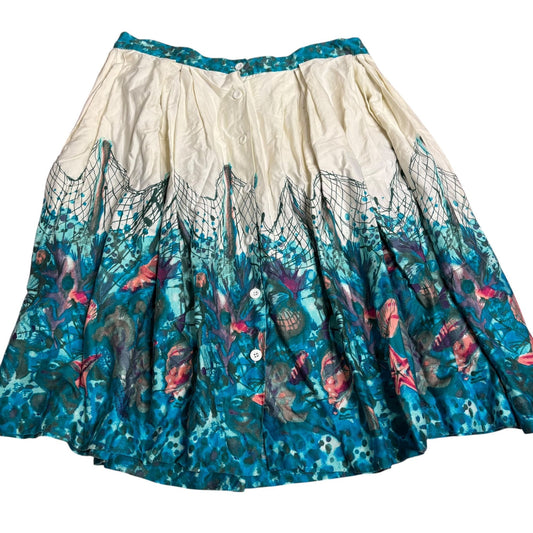 Retro Retrospecd Ocean Print Skirt Size 14 Full Button Front Full Circle Pinup