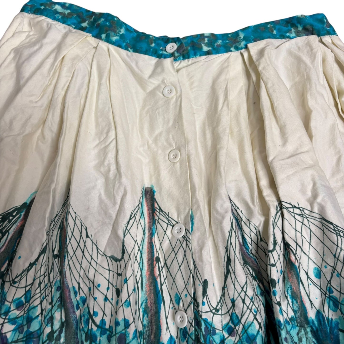 Retro Retrospecd Ocean Print Skirt Size 14 Full Button Front Full Circle Pinup