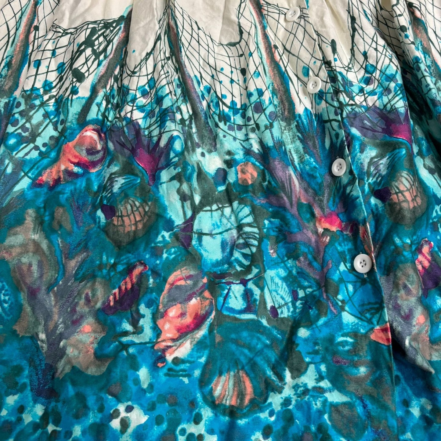 Retro Retrospecd Ocean Print Skirt Size 14 Full Button Front Full Circle Pinup