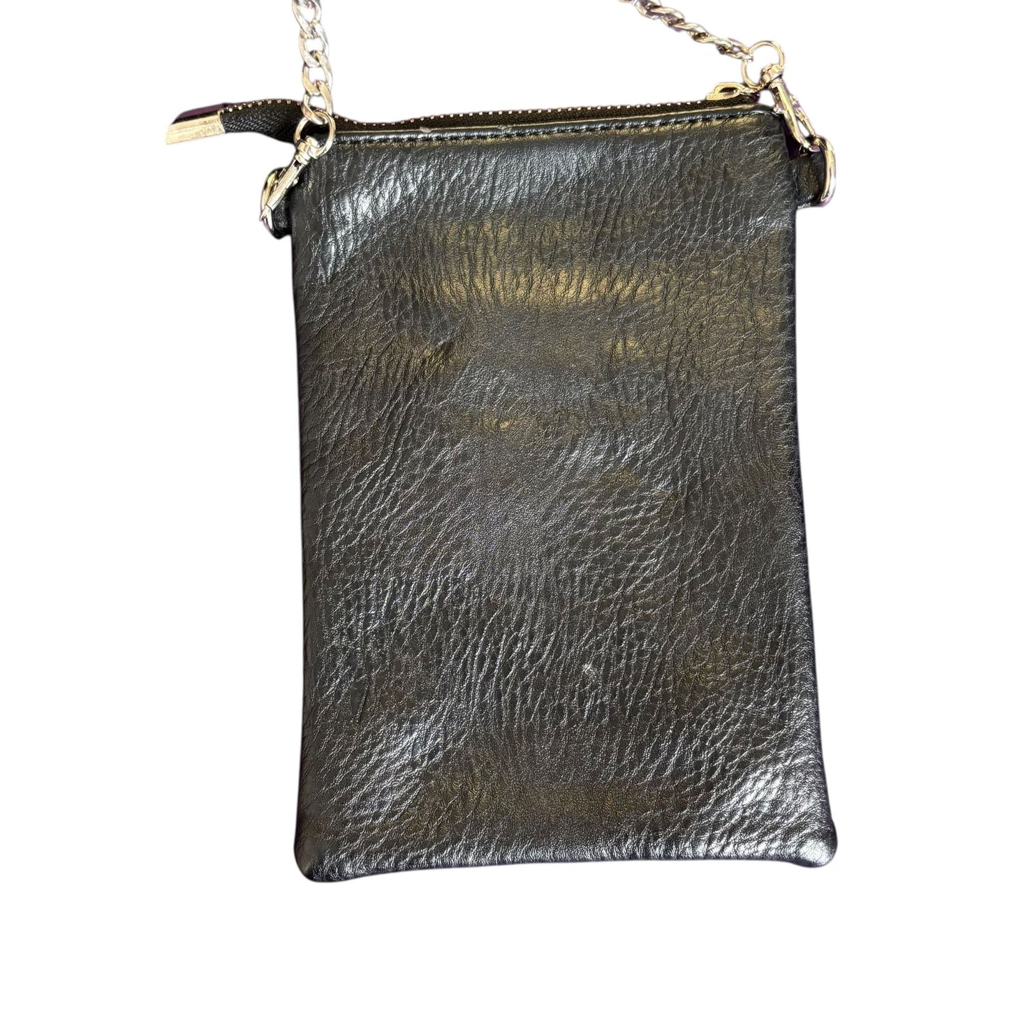 Black Faux Leather Studded Mini Wristlet Purse Chain Strap Zipper Closure