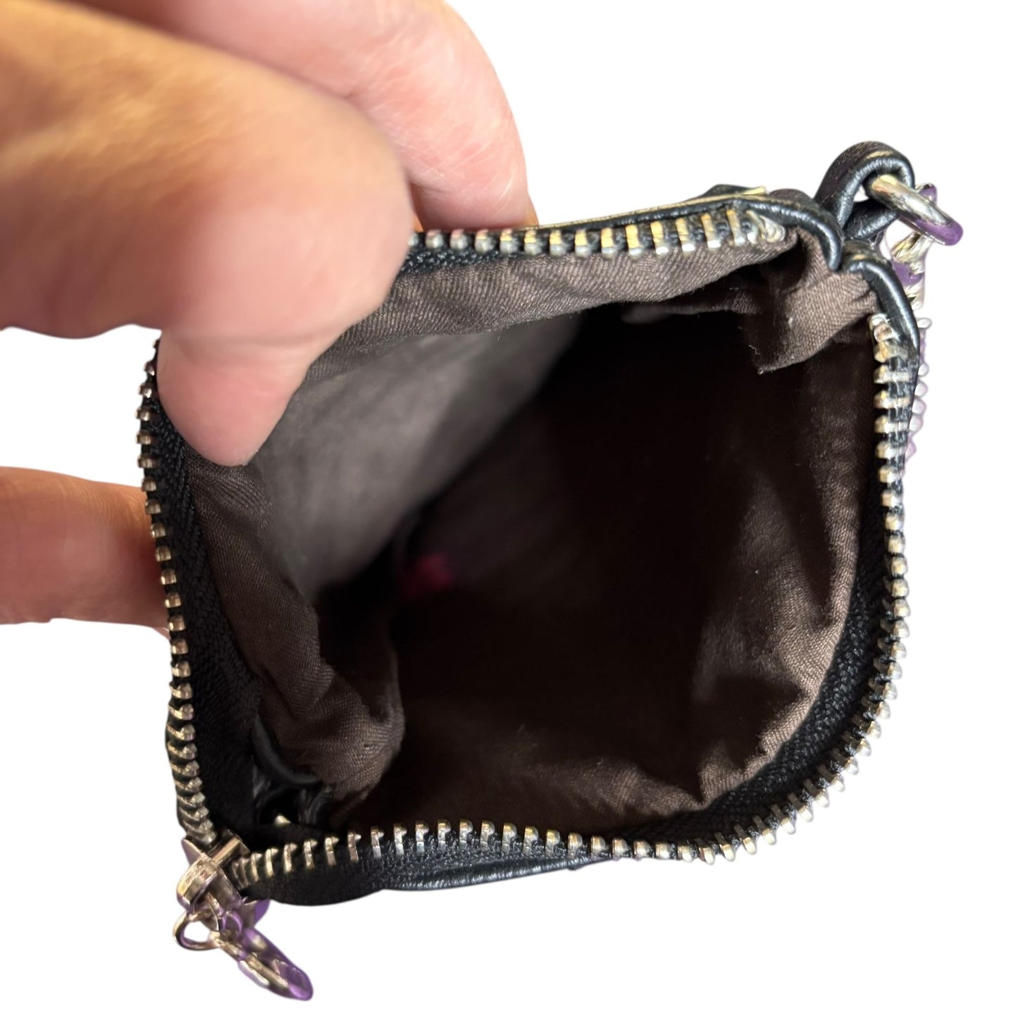 Black Faux Leather Studded Mini Wristlet Purse Chain Strap Zipper Closure