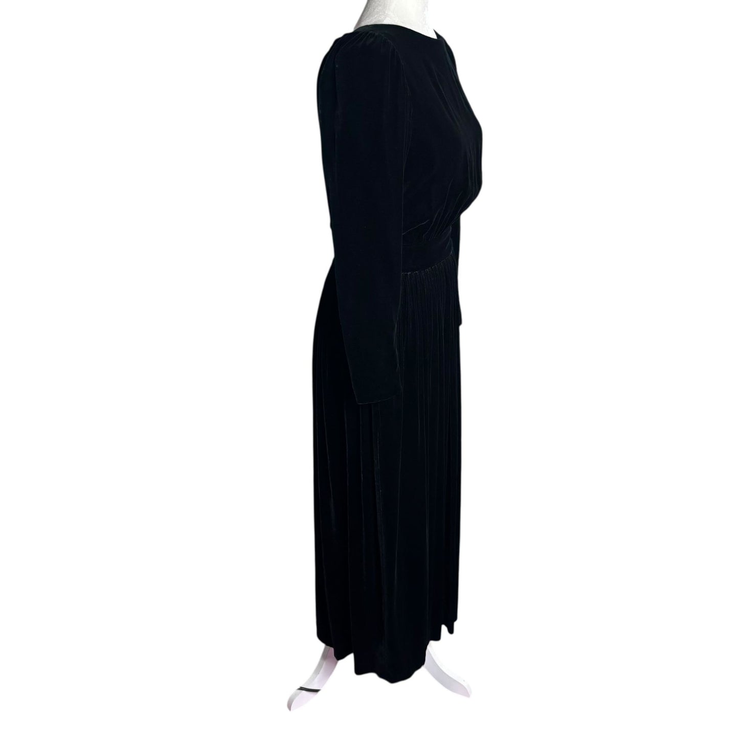 Vintage 80s Eileen West Velvet Backless Midi Dress Small Black Long Sleeves