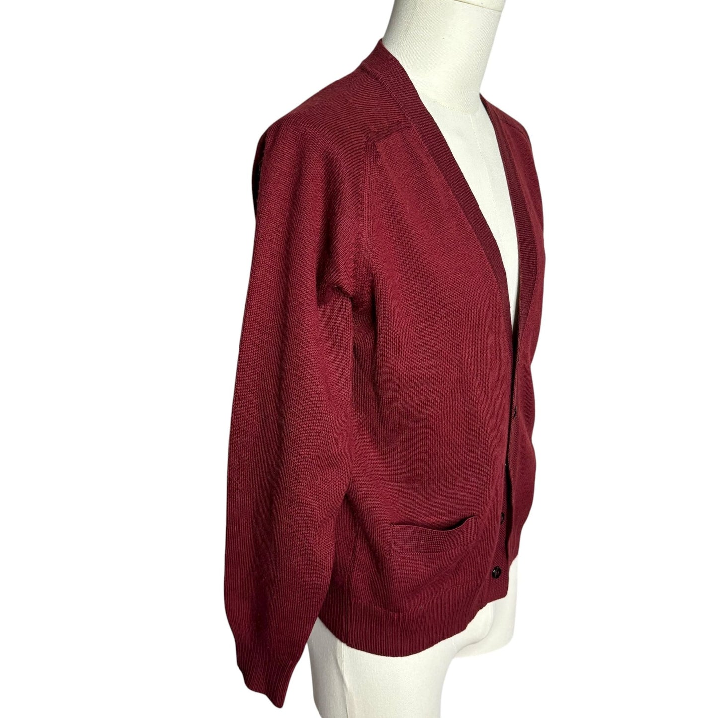 Vintage 70s Burgundy Button Front Cardigan Sweater Small Wool Made In France