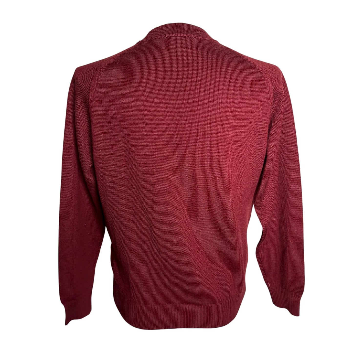 Vintage 70s Burgundy Button Front Cardigan Sweater Small Wool Made In France