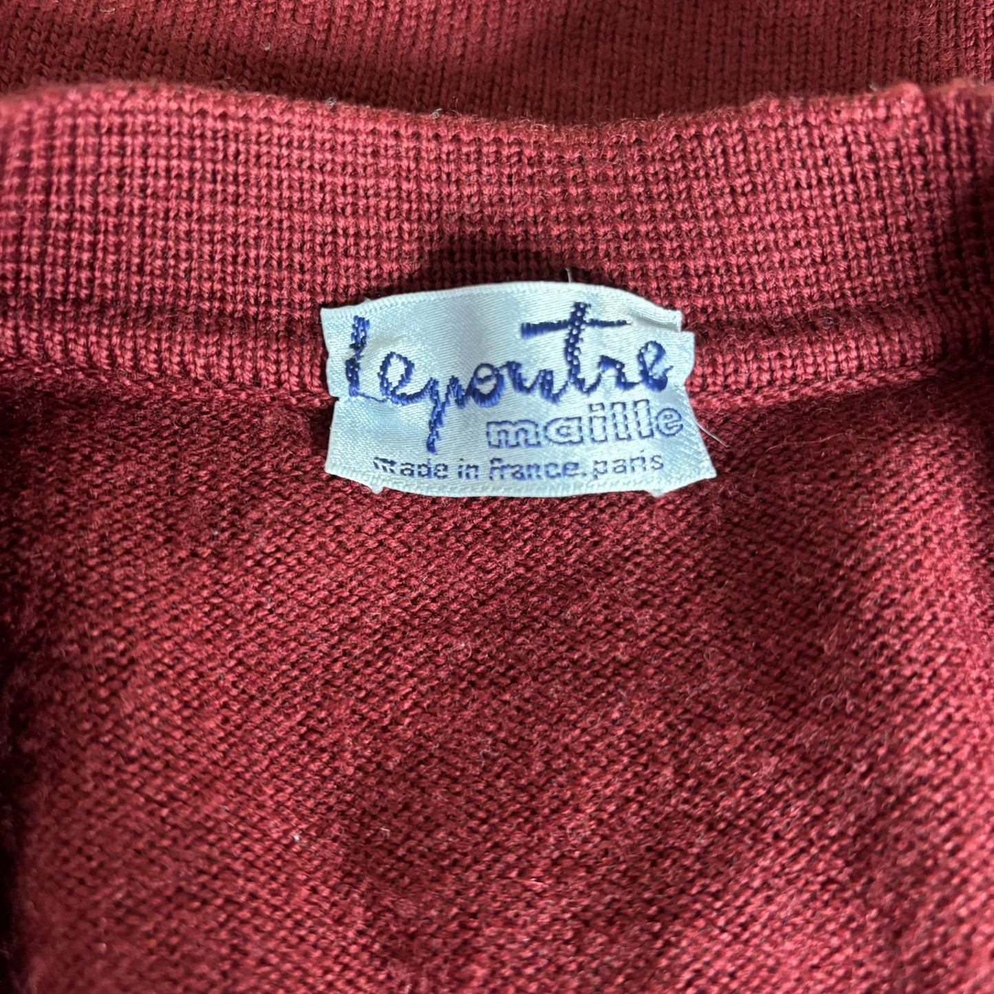 Vintage 70s Burgundy Button Front Cardigan Sweater Small Wool Made In France