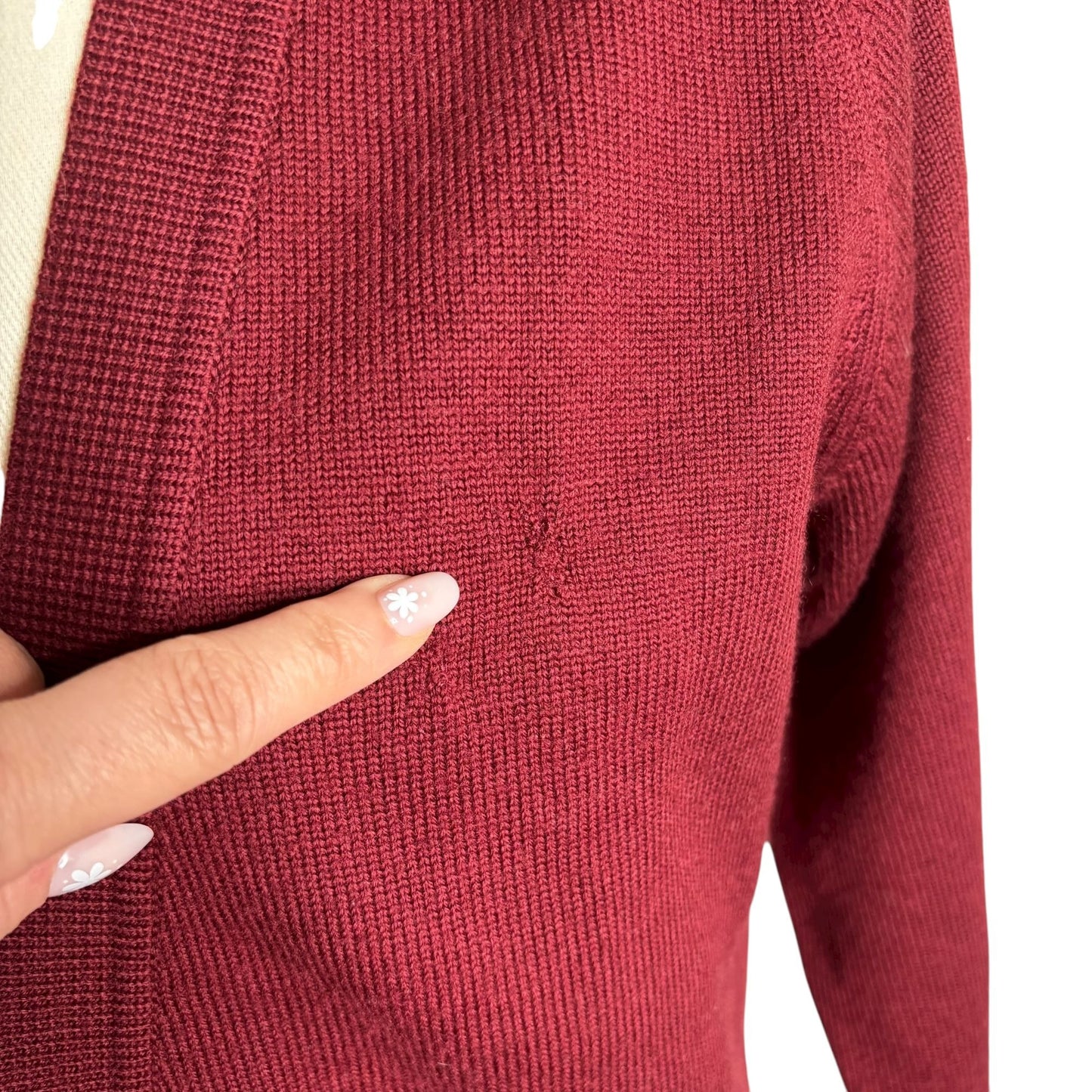Vintage 70s Burgundy Button Front Cardigan Sweater Small Wool Made In France