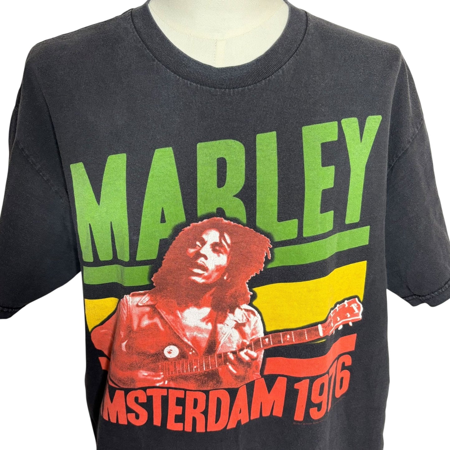 Vintage 90s Y2K Bob Marley Amsterdam 1976 Graphic TShirt 1X Black Reggae Tee