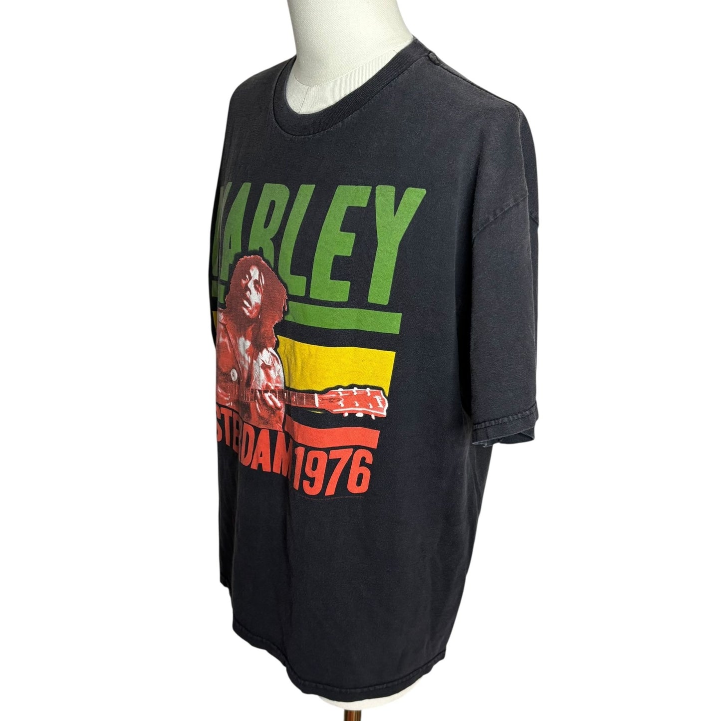 Vintage 90s Y2K Bob Marley Amsterdam 1976 Graphic TShirt 1X Black Reggae Tee