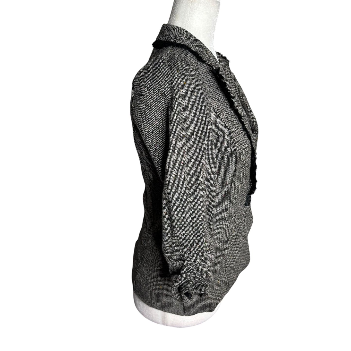 Maurices Tweed Blazer Jacket Ruffles Small Black Button Lined Scrunch Sleeve