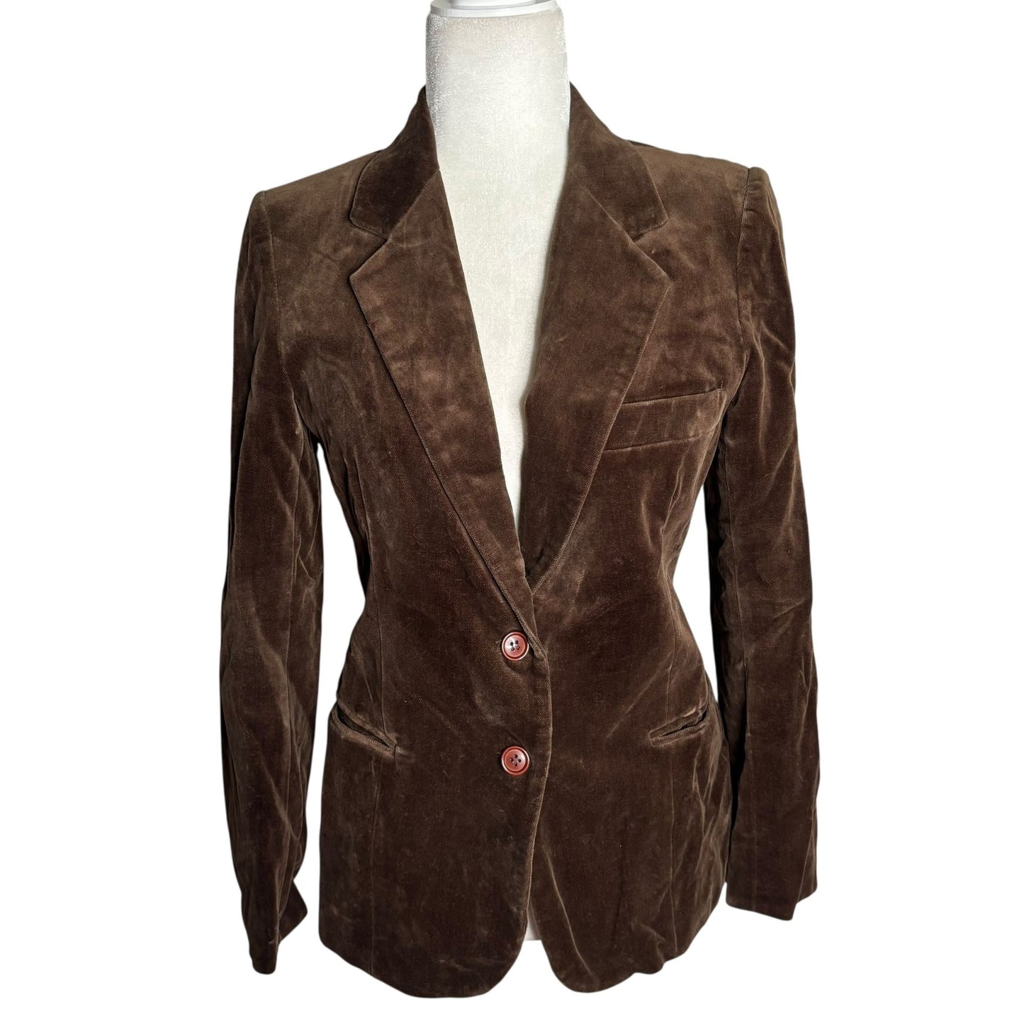 Vintage 90s Chaus Velvet Blazer Size Small Brown Buttons Lined Jacket Pockets