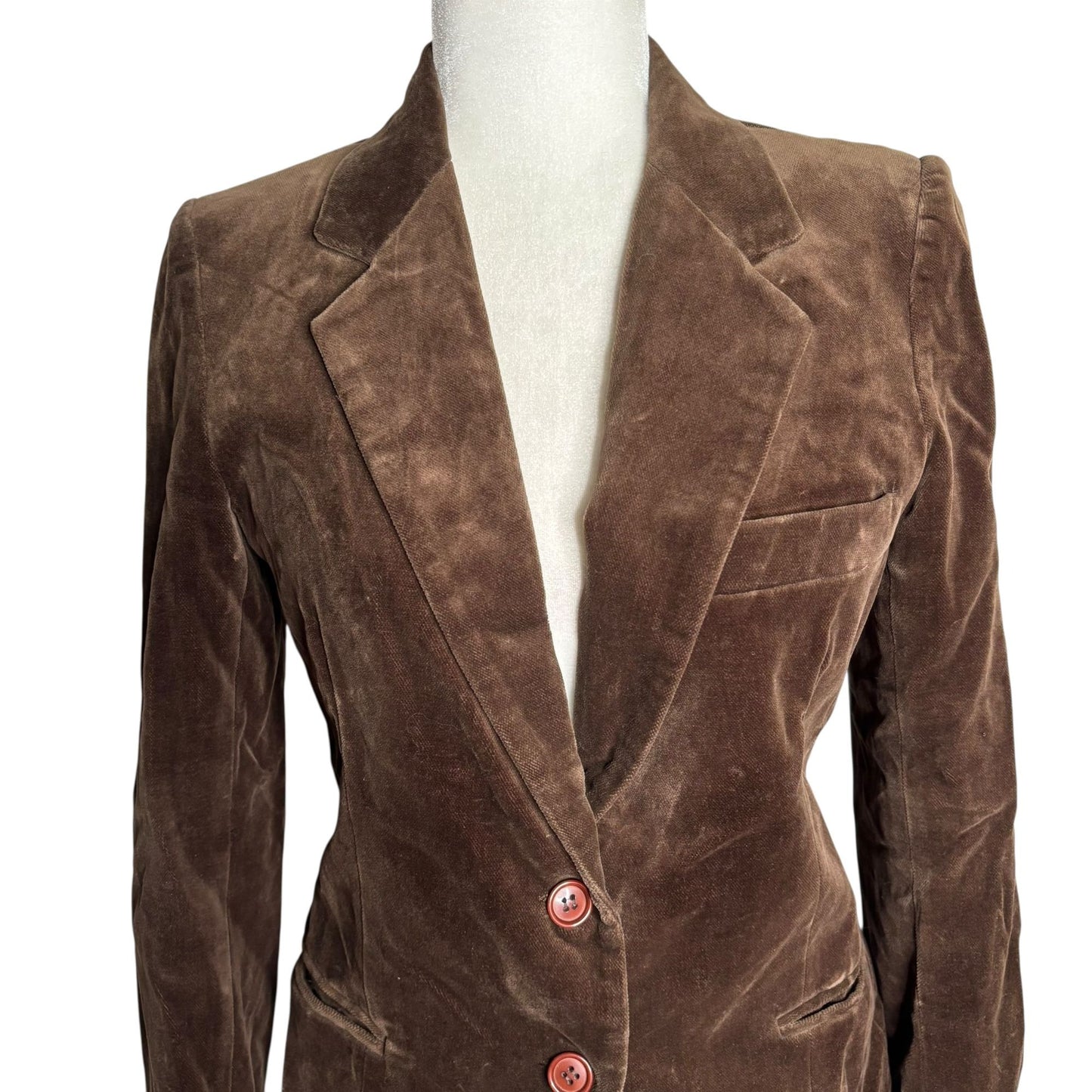 Vintage 90s Chaus Velvet Blazer Size Small Brown Buttons Lined Jacket Pockets