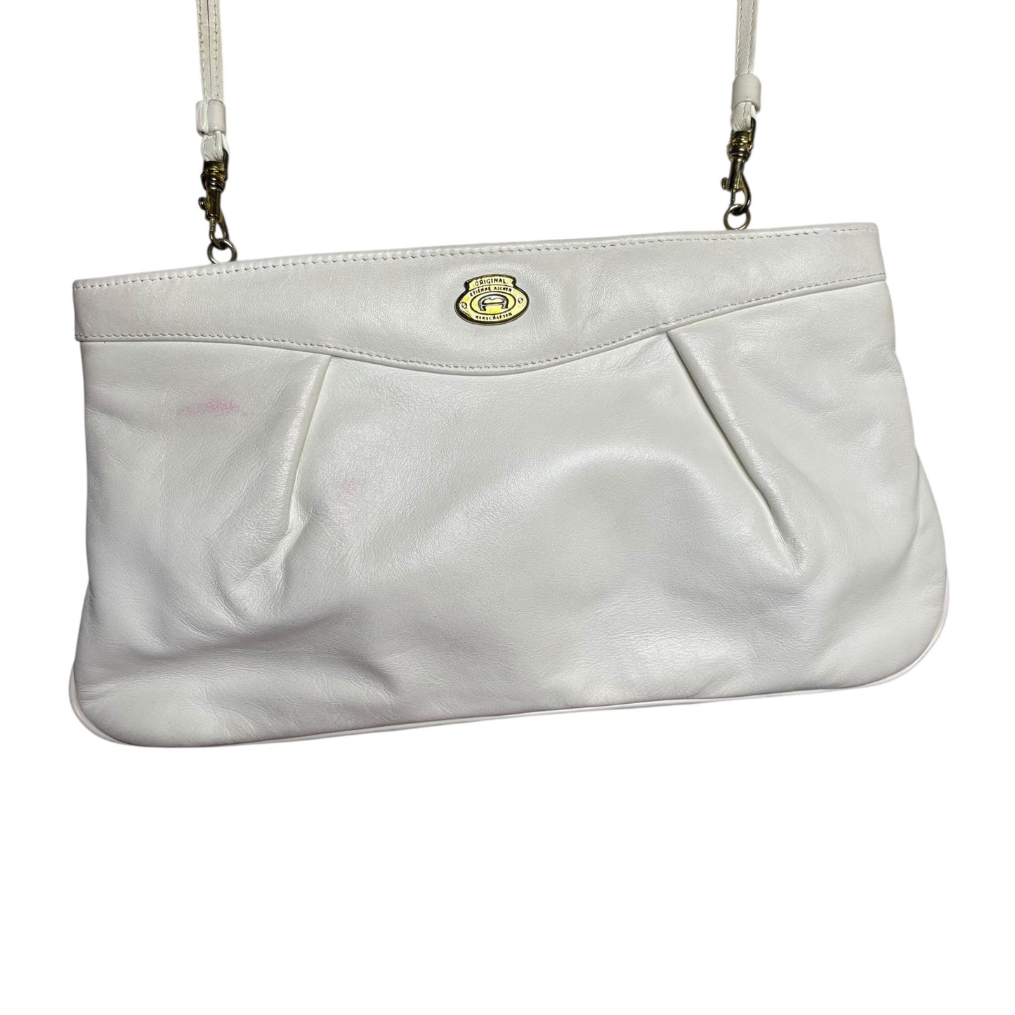 Vintage 80s Etienne Aigner Leather Crossbody Handbag White Gold Removable Strap