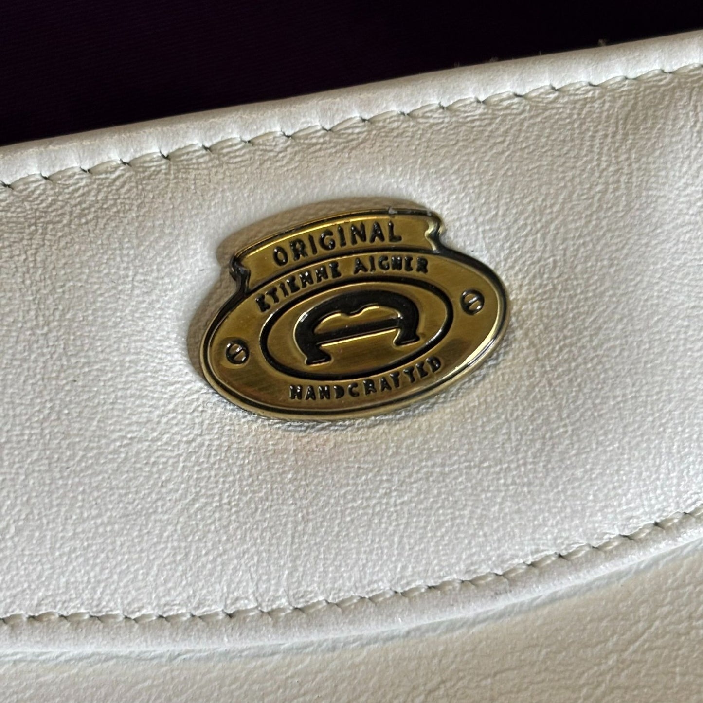 Vintage 80s Etienne Aigner Leather Crossbody Handbag White Gold Removable Strap