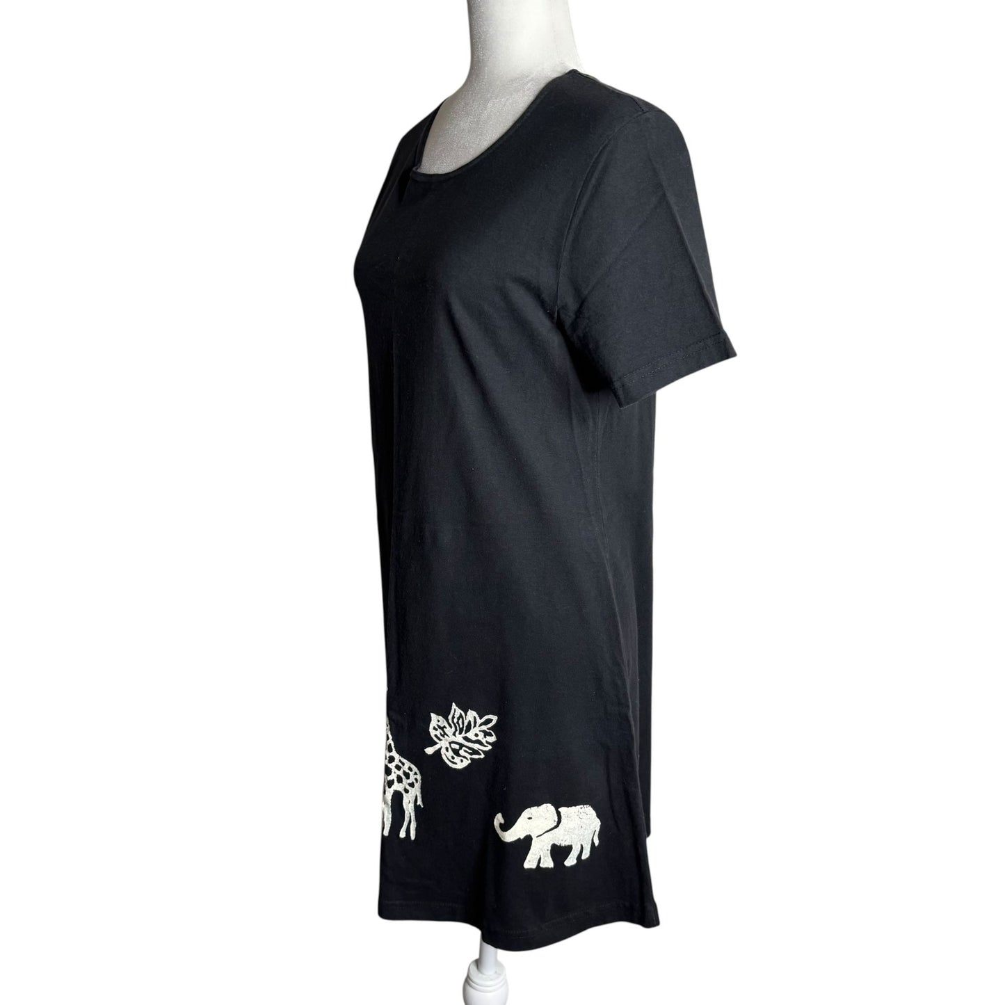 Vintage 90s Coconut Bay Black Petite Medium TShirt Dress Animal Stamped Painted