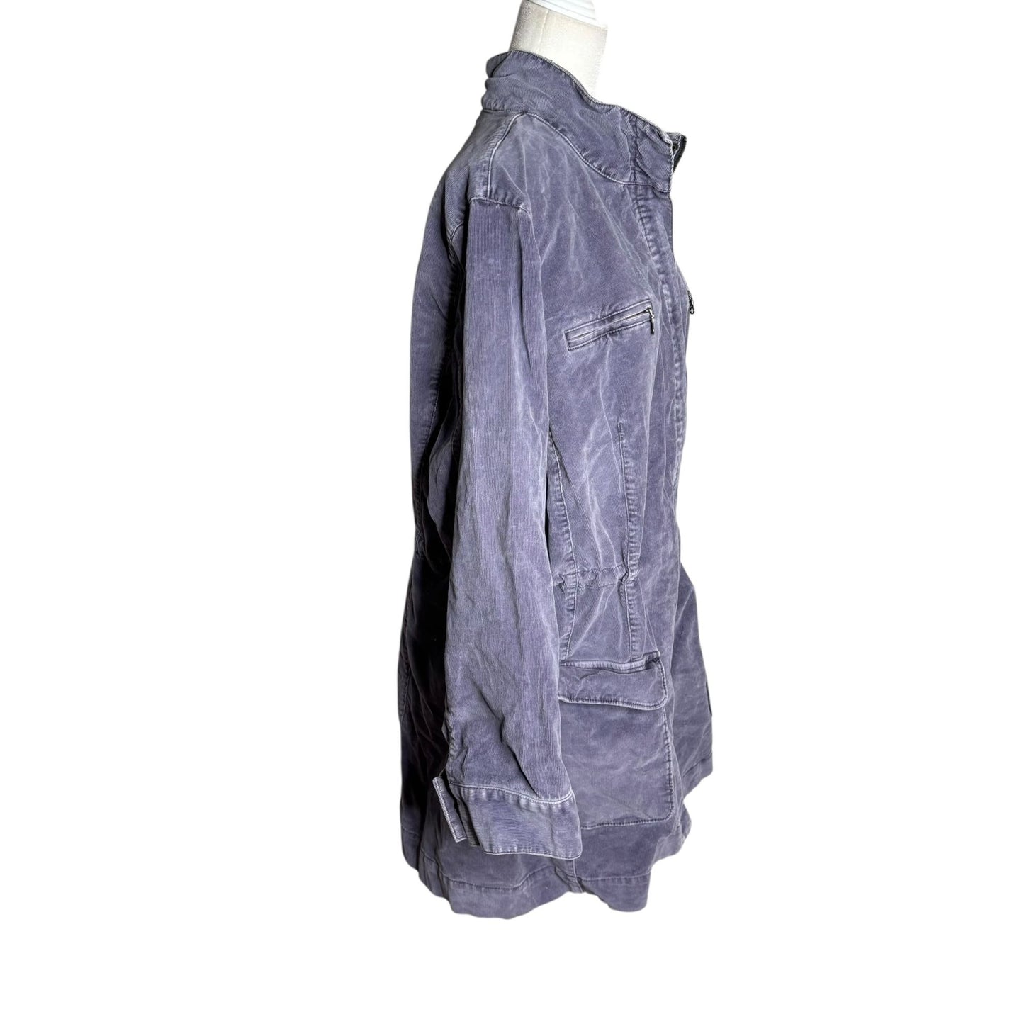 J Jill Stretch Utility Jacket Adjustable Waist 2XL Grey Purple Cotton Pockets