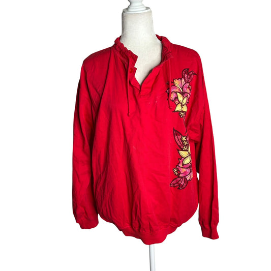 Vintage Y2K Crazy Shirts Hawaii Pullover Top Medium Red Cotton Pockets Jacket