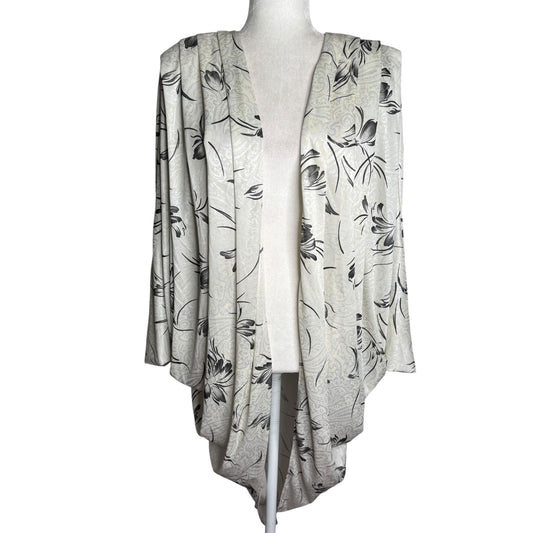 Vintage 80s Black White Floral Cocoon Blouse One Size Draped Open Front