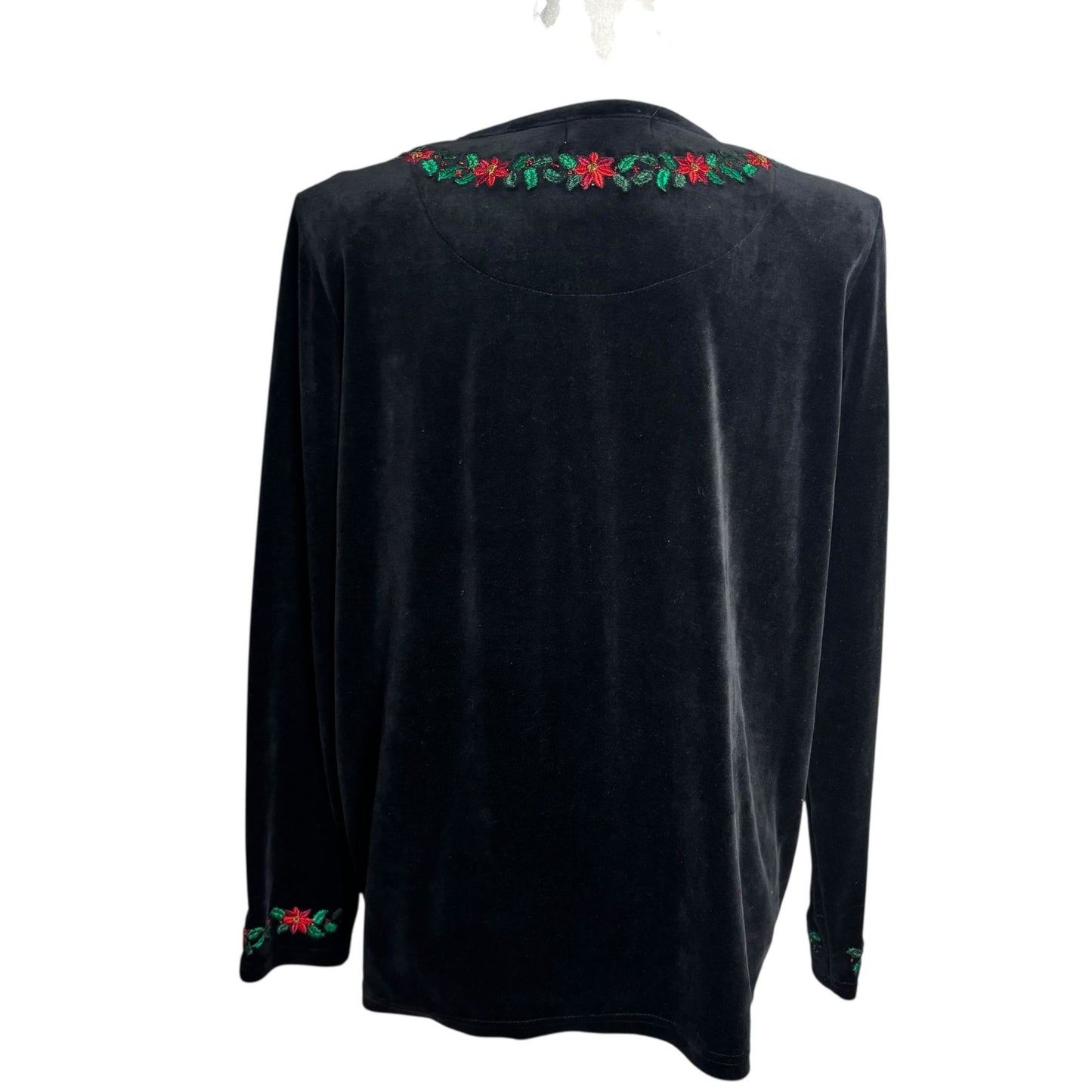 Karen Scott Velvet Button Front Cardigan Medium Black Embroidered Sweater Beaded