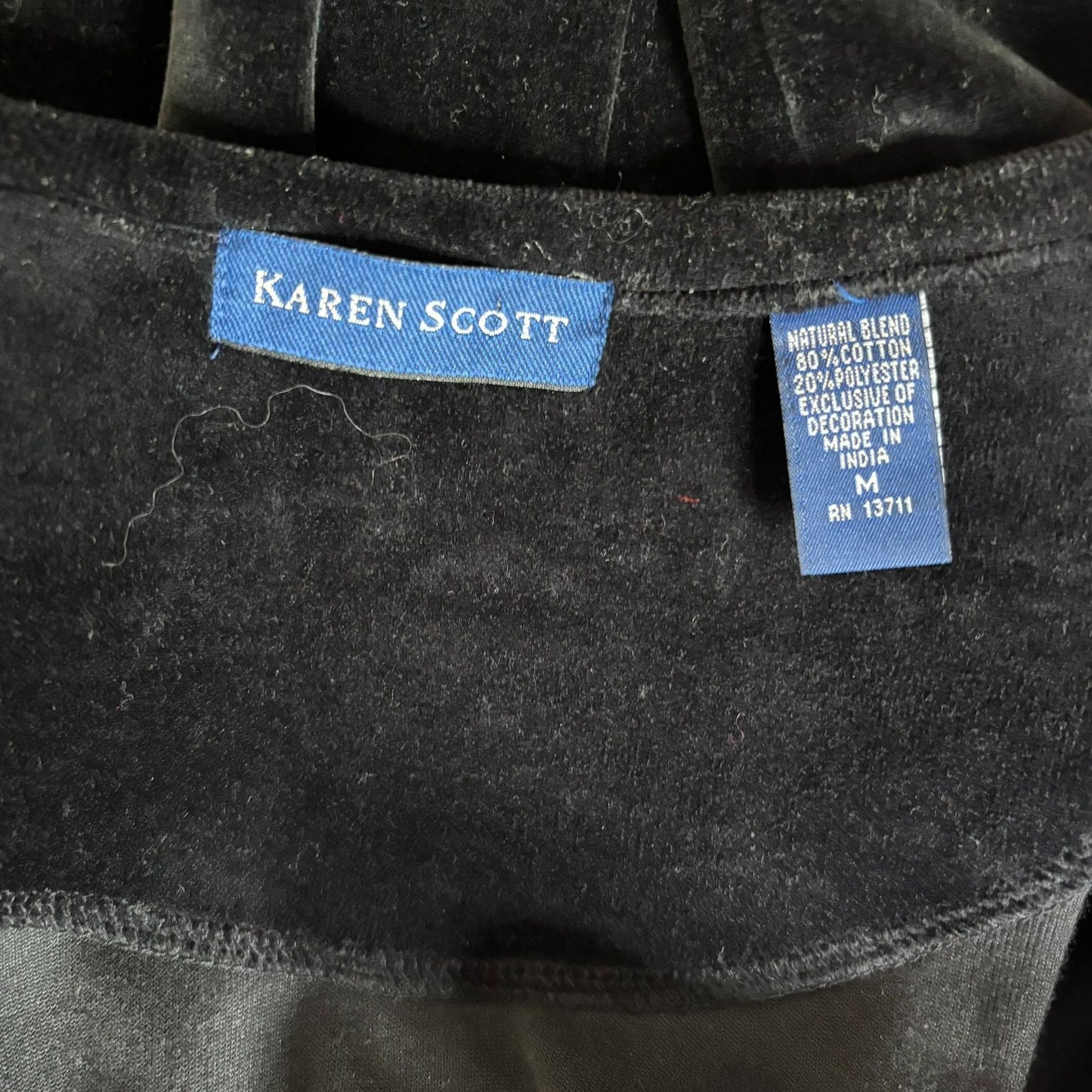 Karen Scott Velvet Button Front Cardigan Medium Black Embroidered Sweater Beaded