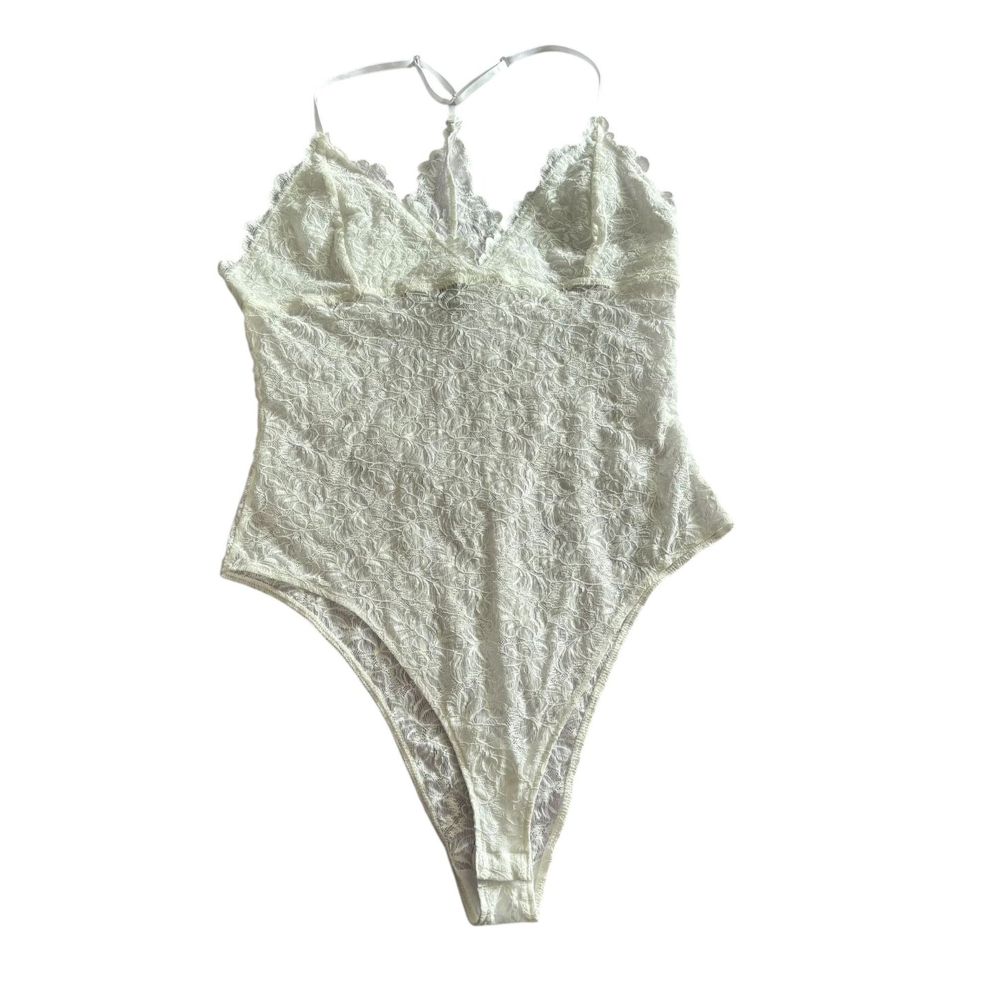 AllSaints White Lace Erity Bodysuit Adjustable Straps Racerback Size 6 Snaps