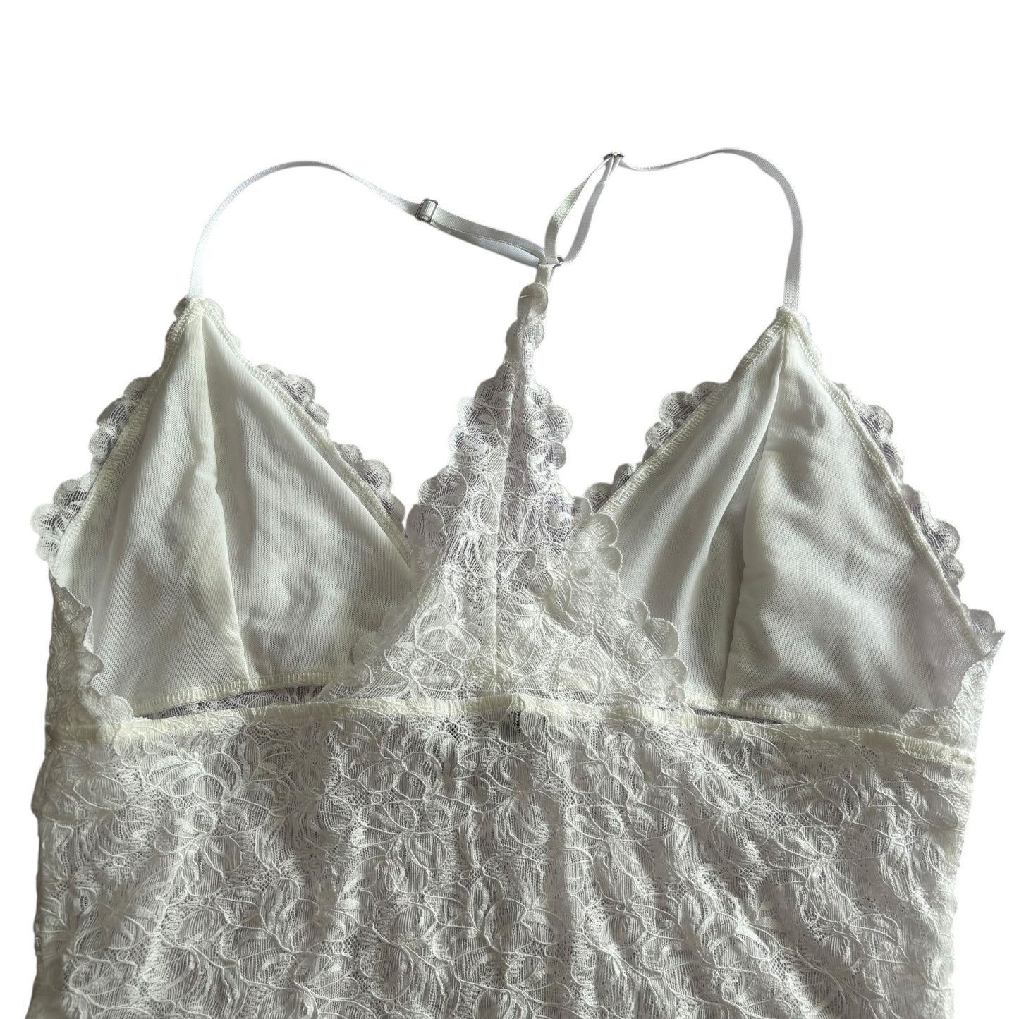 AllSaints White Lace Erity Bodysuit Adjustable Straps Racerback Size 6 Snaps
