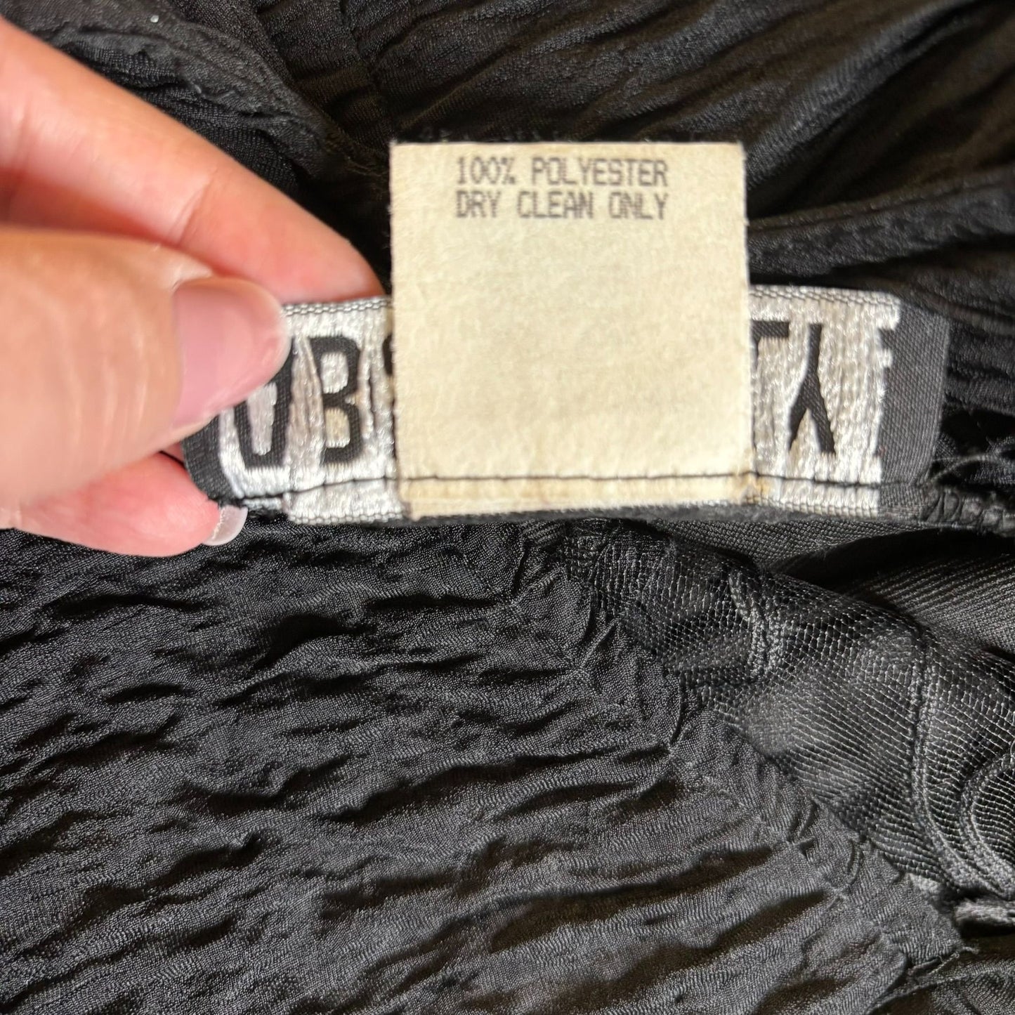 Vintage Textured Bodycon Dress Small Black Open Back 3/4 Sleeve Stretch Knit