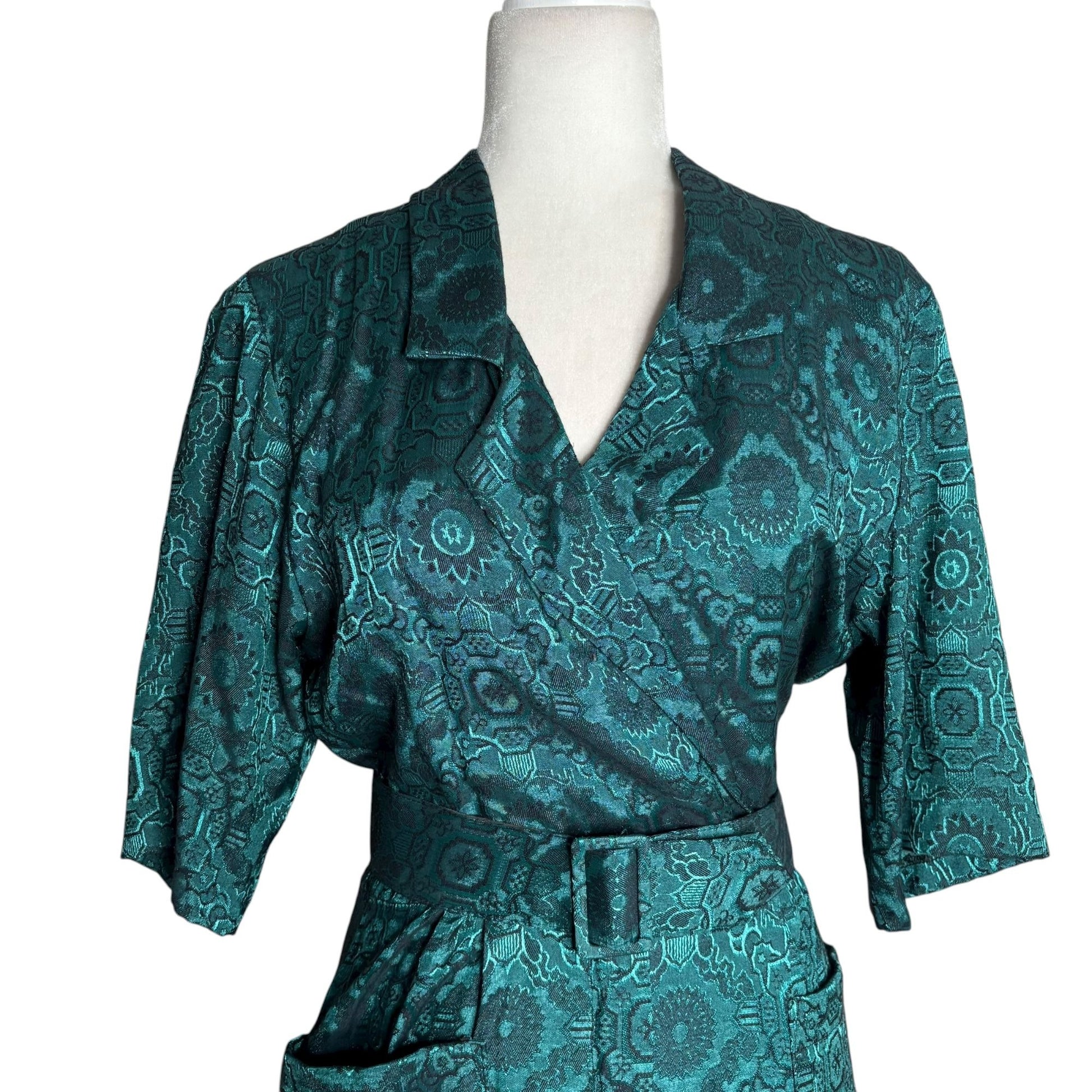 Vintage 90s All That Jazz Satin Wrap Dress XSmall Teal Black Belted Po Rosie's Closet Vintage 90s All That Jazz Satin Wrap Dress XSmall Teal Black Belted Po Rosie's Closet