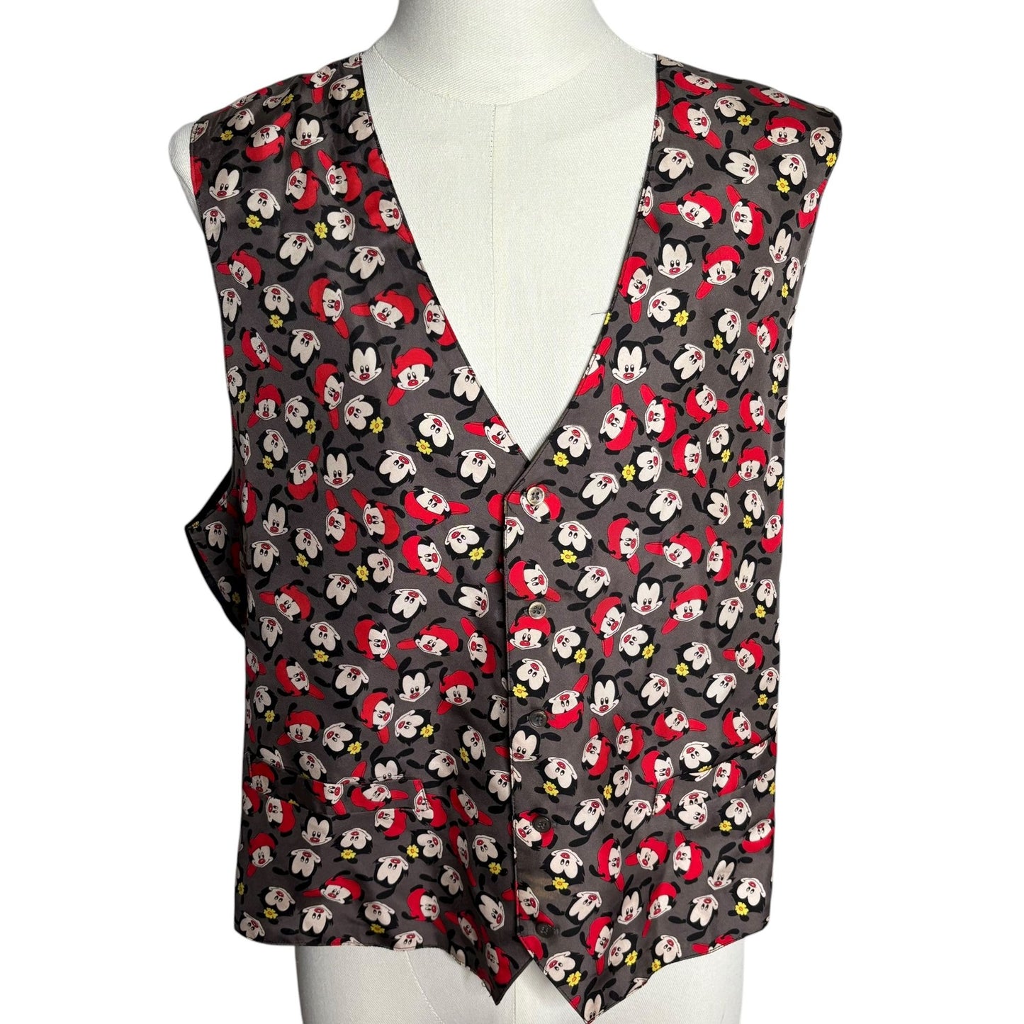 Vintage 90s Looney Tunes Animaniacs Silk Vest XL Black Back Adjustable Strap