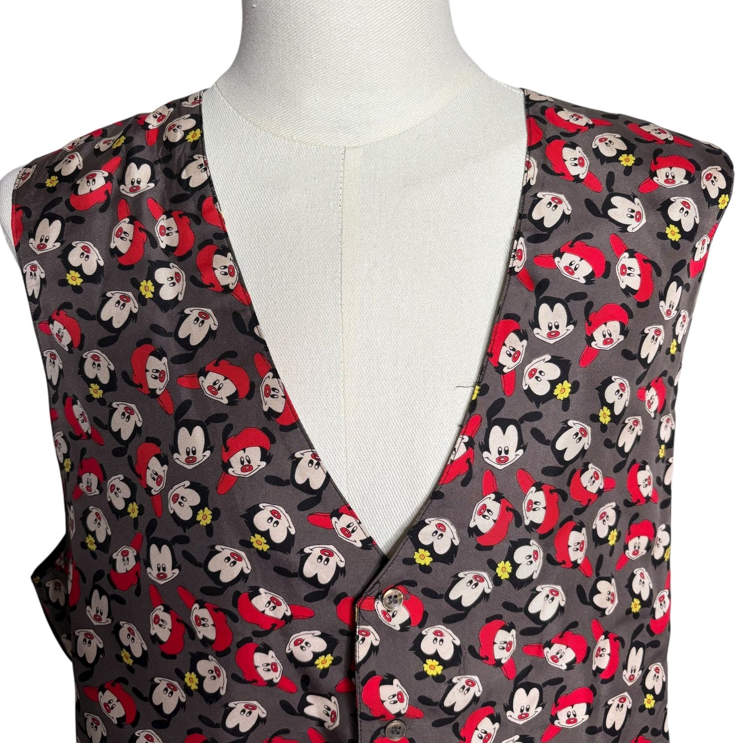 Vintage 90s Looney Tunes Animaniacs Silk Vest XL Black Back Adjustable Strap