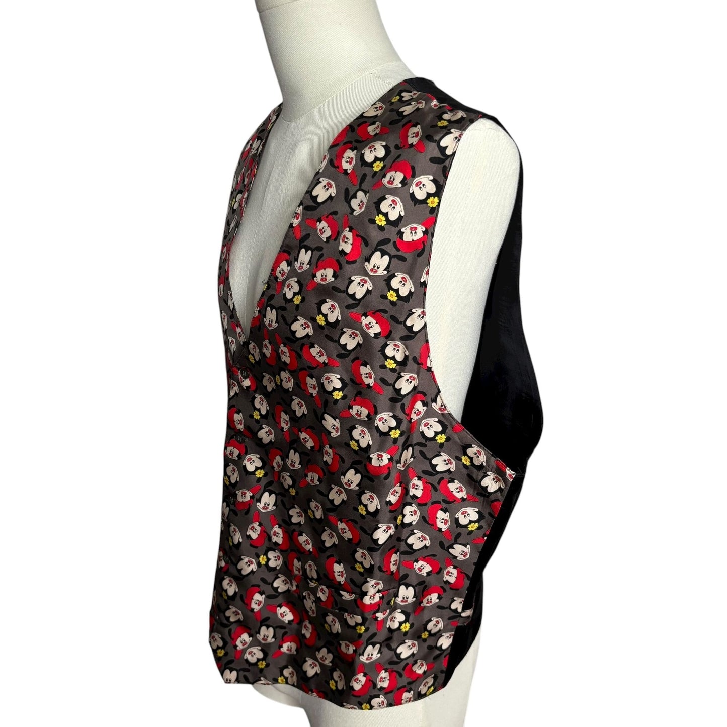 Vintage 90s Looney Tunes Animaniacs Silk Vest XL Black Back Adjustable Strap