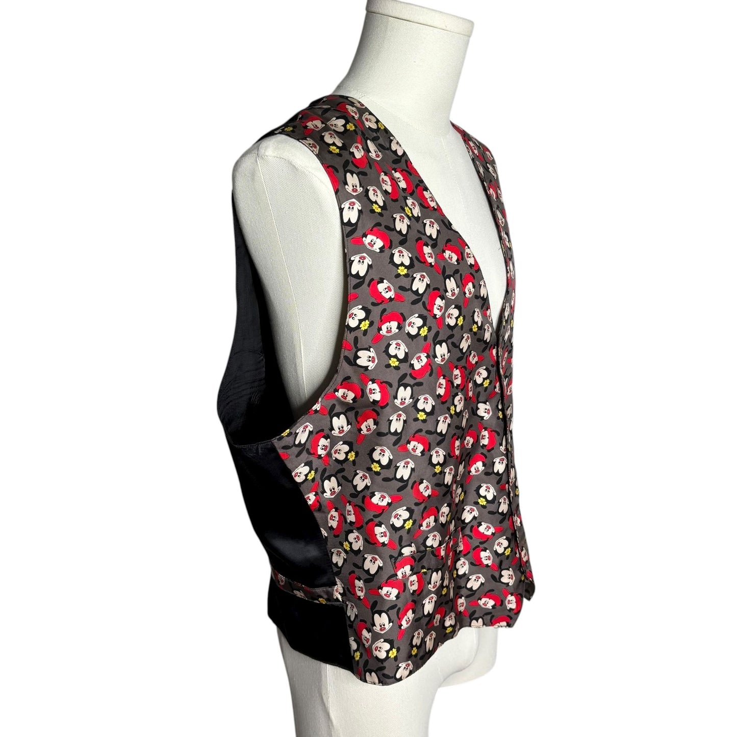 Vintage 90s Looney Tunes Animaniacs Silk Vest XL Black Back Adjustable Strap